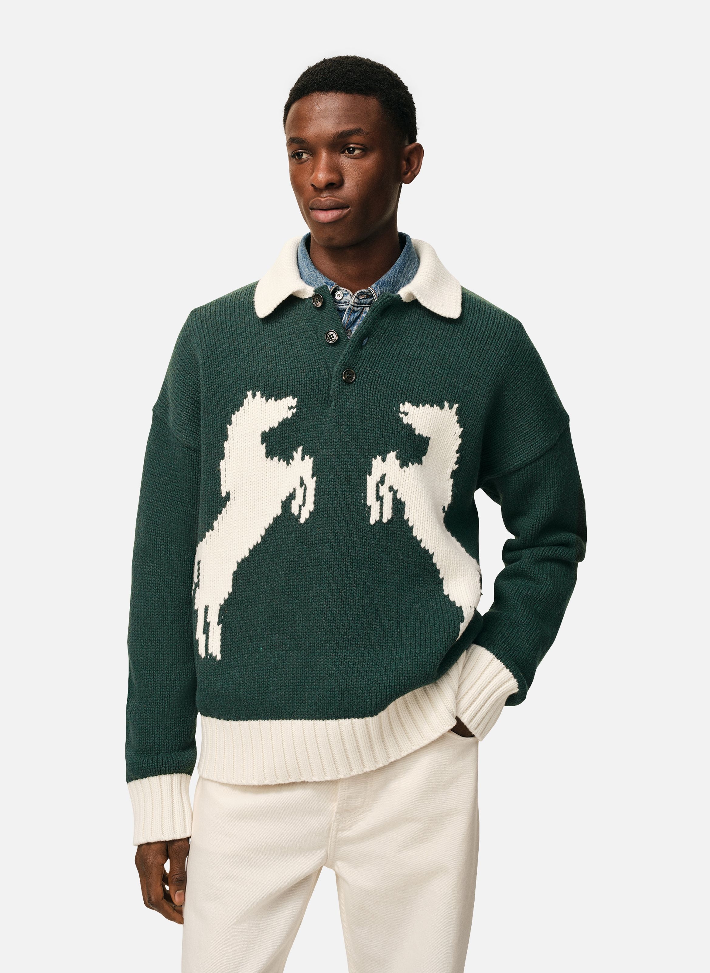 Polo chevaux unisexe en laine AMI PARIS Vert