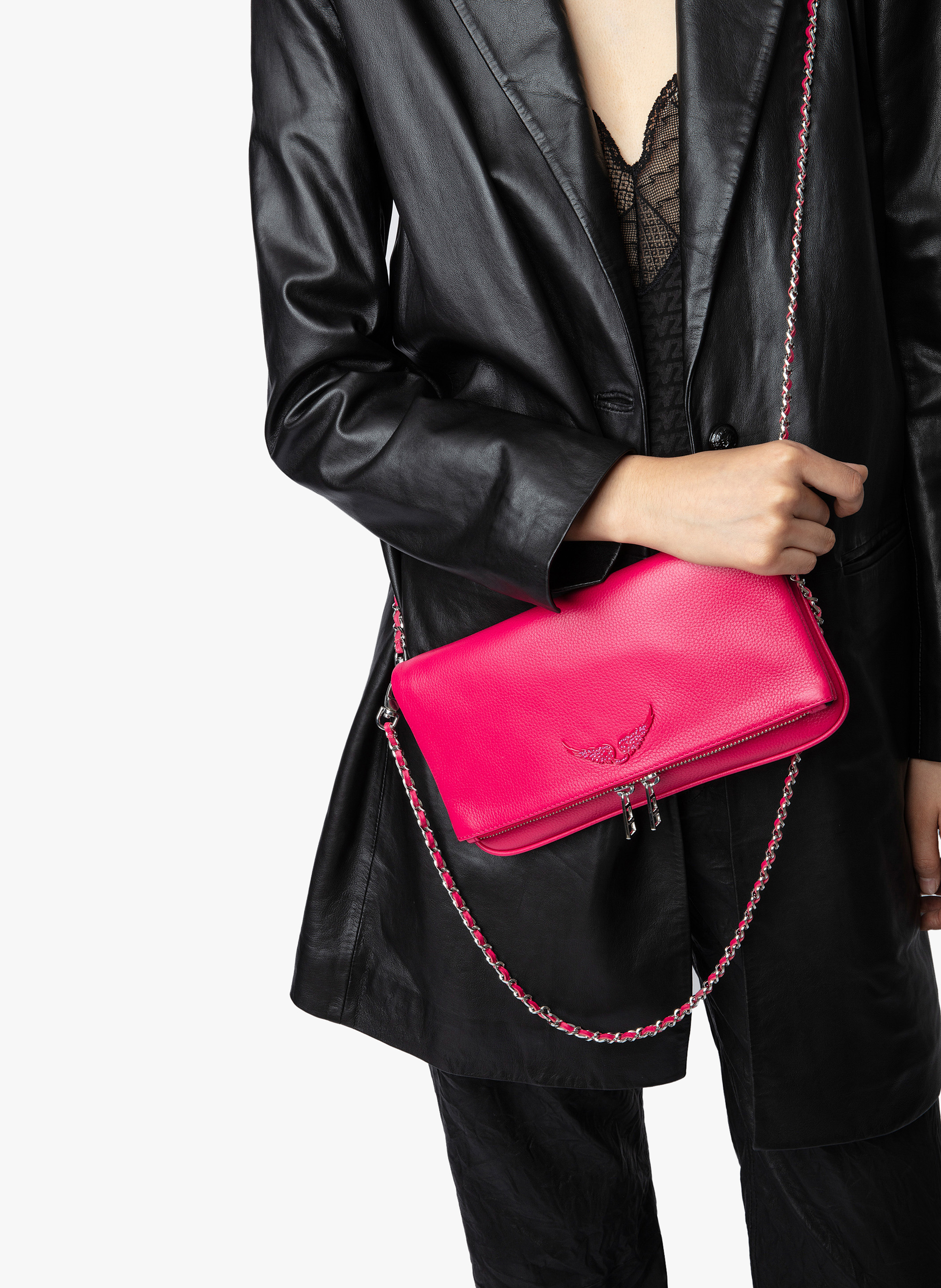 Pochette en cuir rock ZADIG&VOLTAIRE Rose