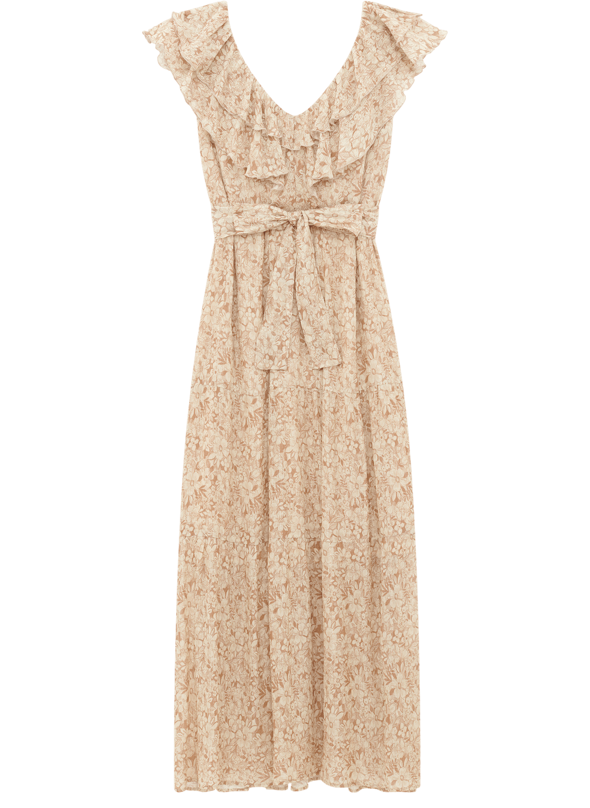 Robe longue à fleurs et volants - arlene PABLO Beige