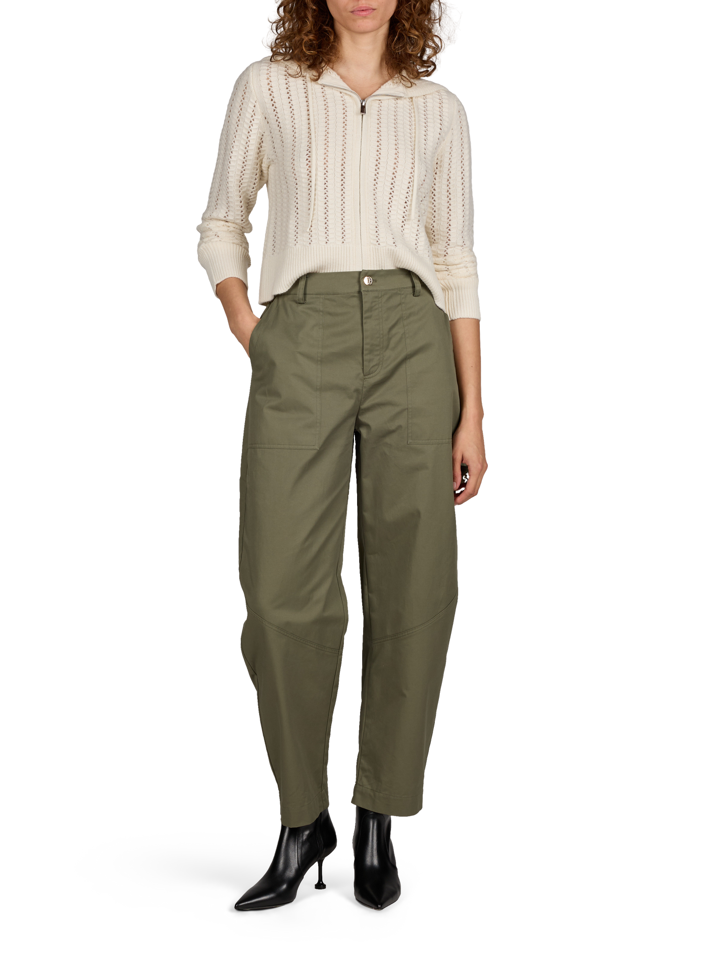 Wide cargo pants with pearl embellishments in cotton BERENICE Khaki