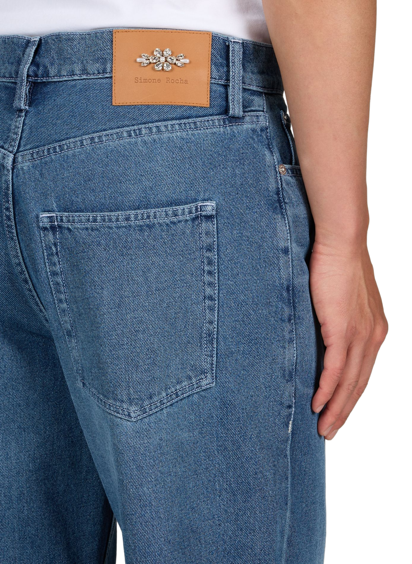 Jean droit délavé à revers en coton  SIMONE ROCHA Bleu