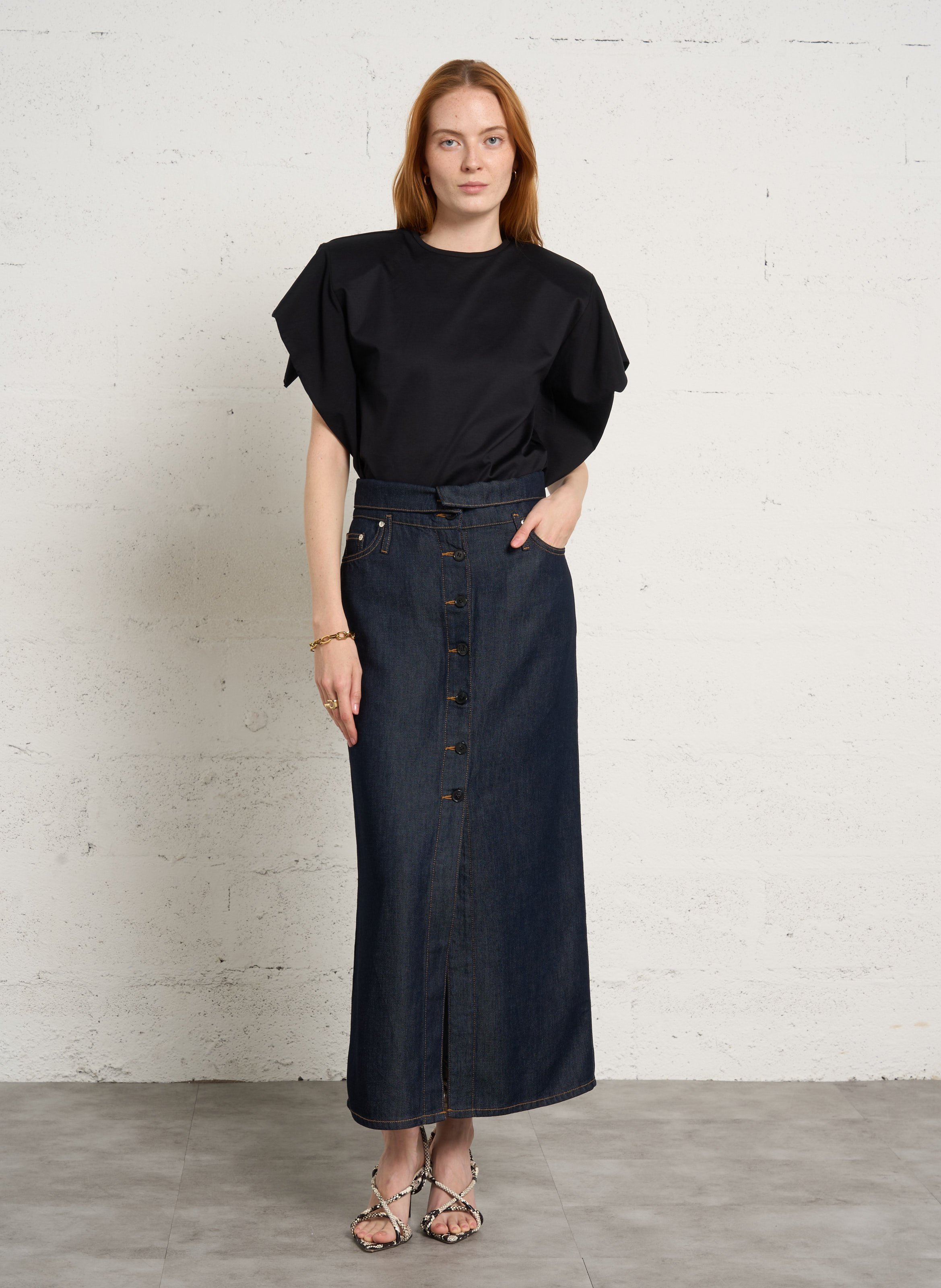 Jupe midi en denim rosiane IRO Bleu