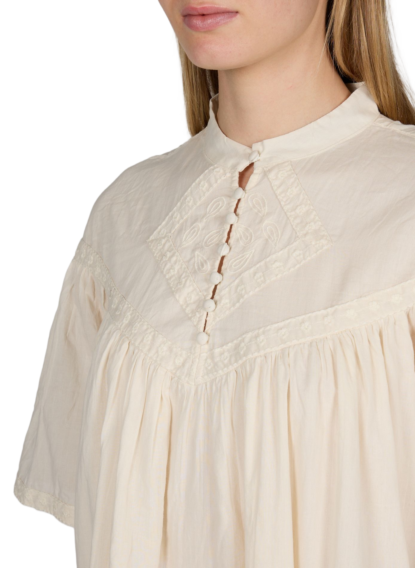 Robe manches courtes brodée en coton VILA Beige