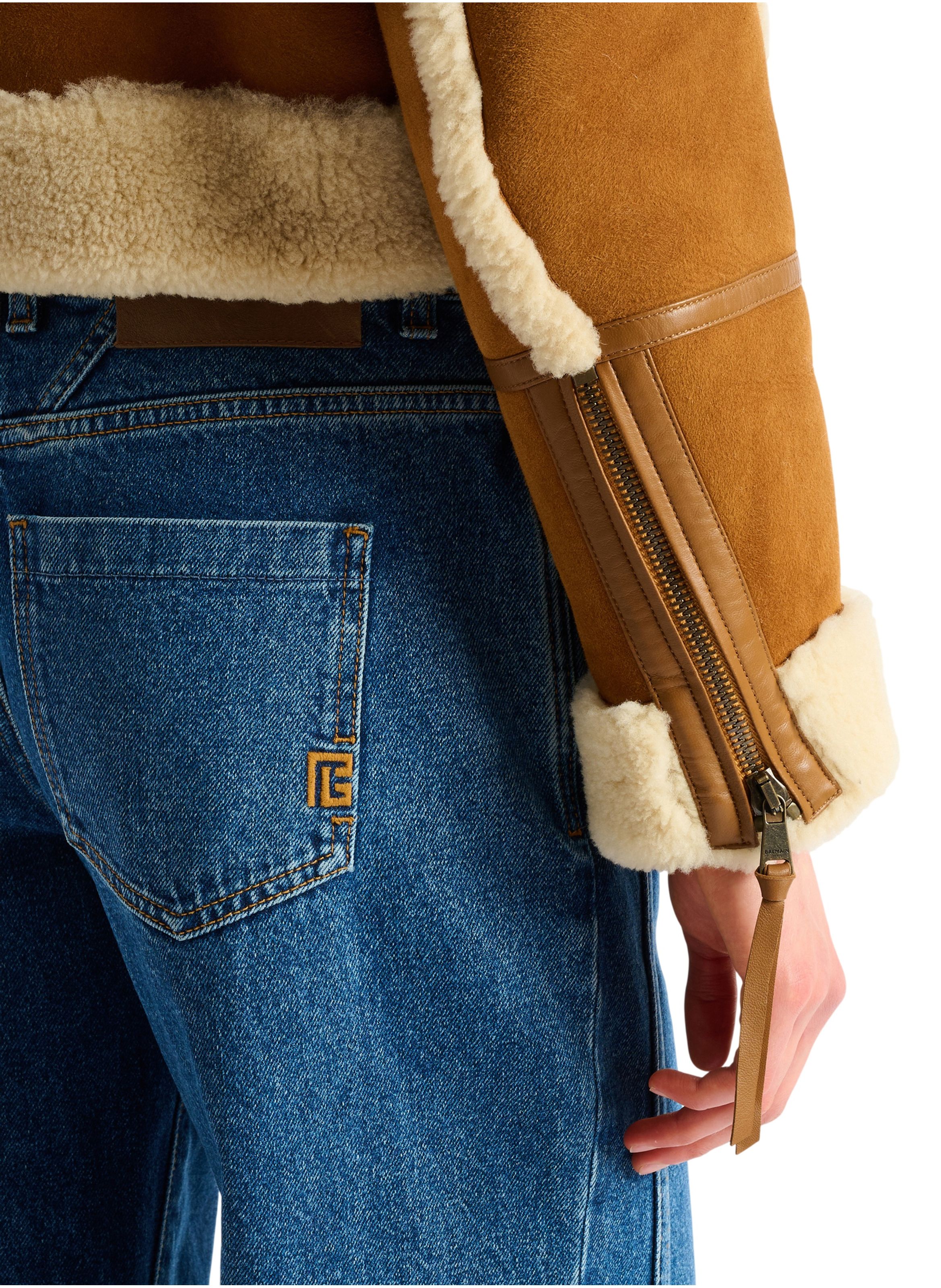 Veste biker en shearling BALMAIN Marron
