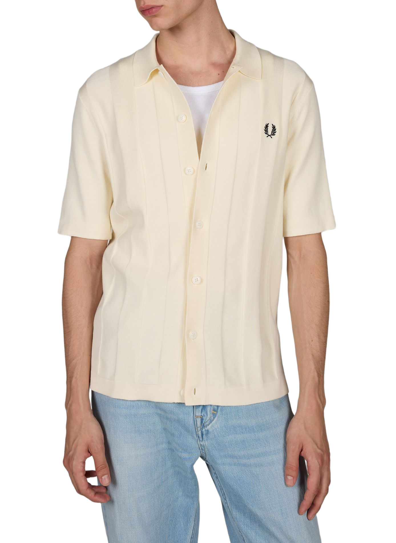Tone-on-tone striped knitted cotton polo FRED PERRY Beige