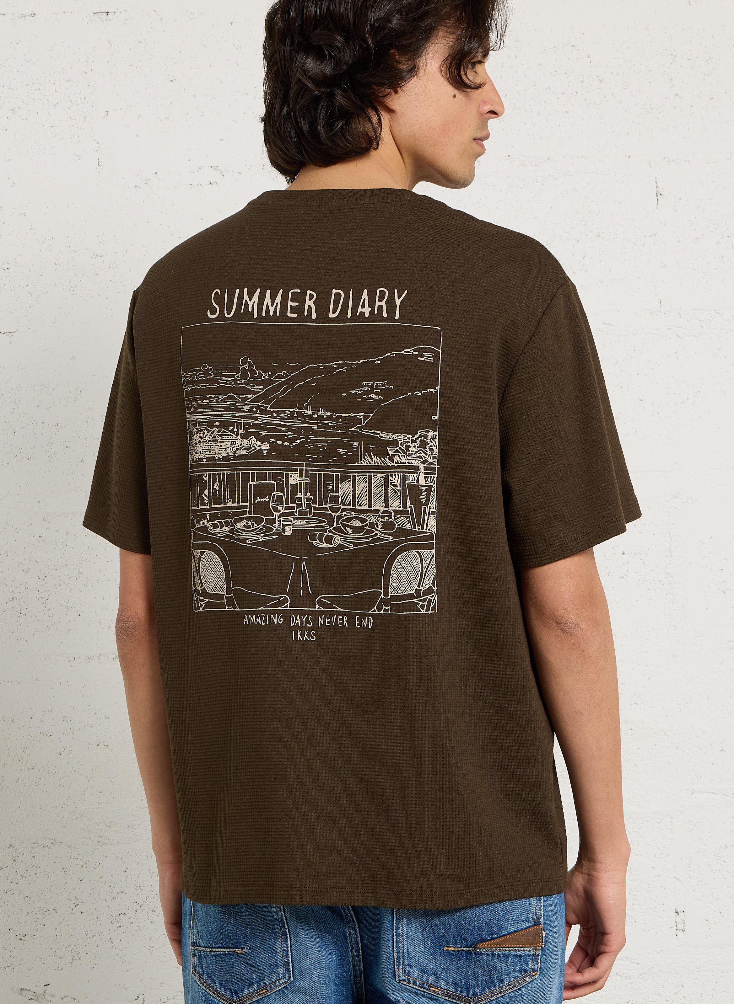 Tee-shirt col rond en coton mélangé IKKS Kaki