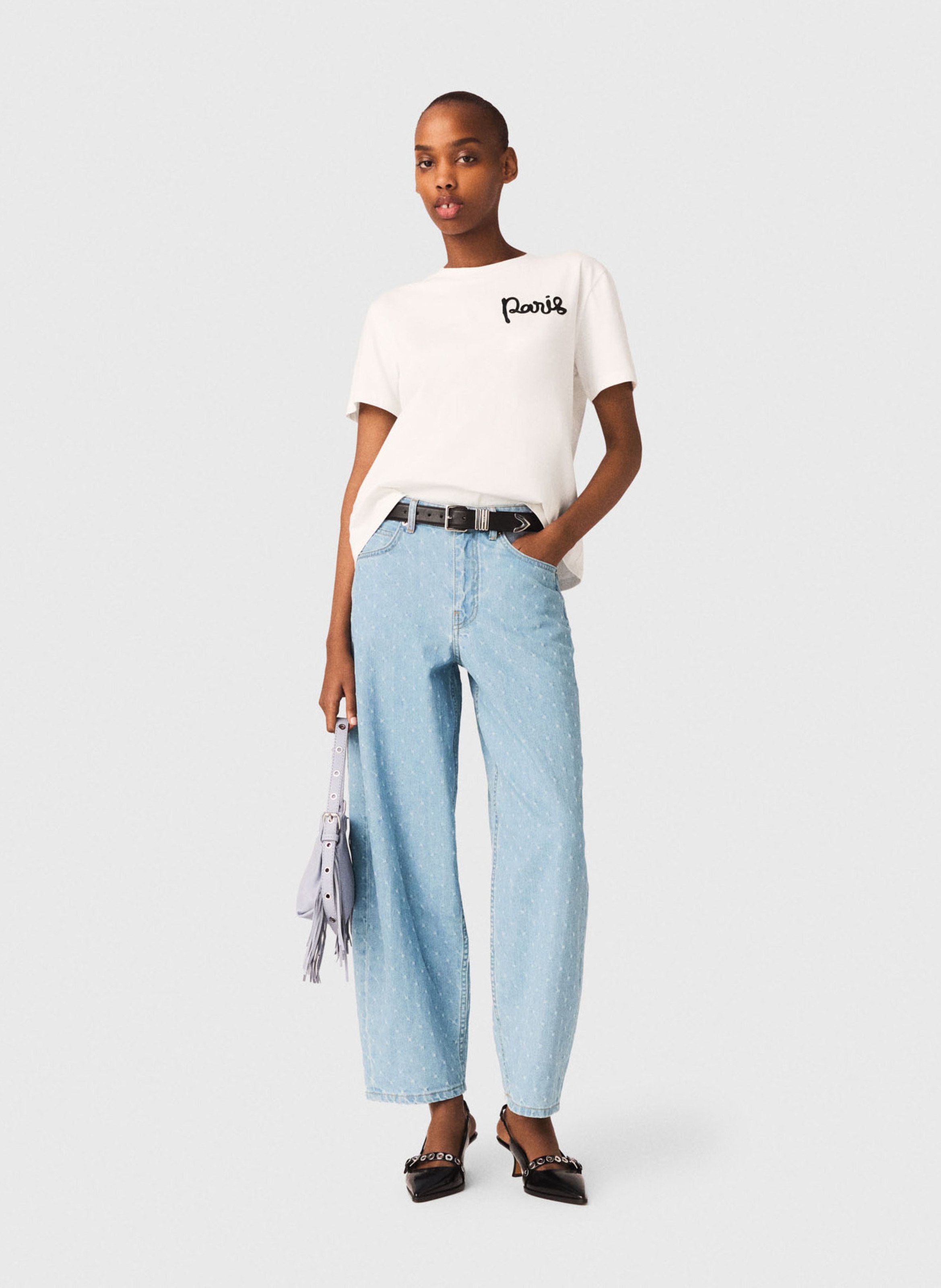 Tee-shirt col rond en coton MAJE Blanc