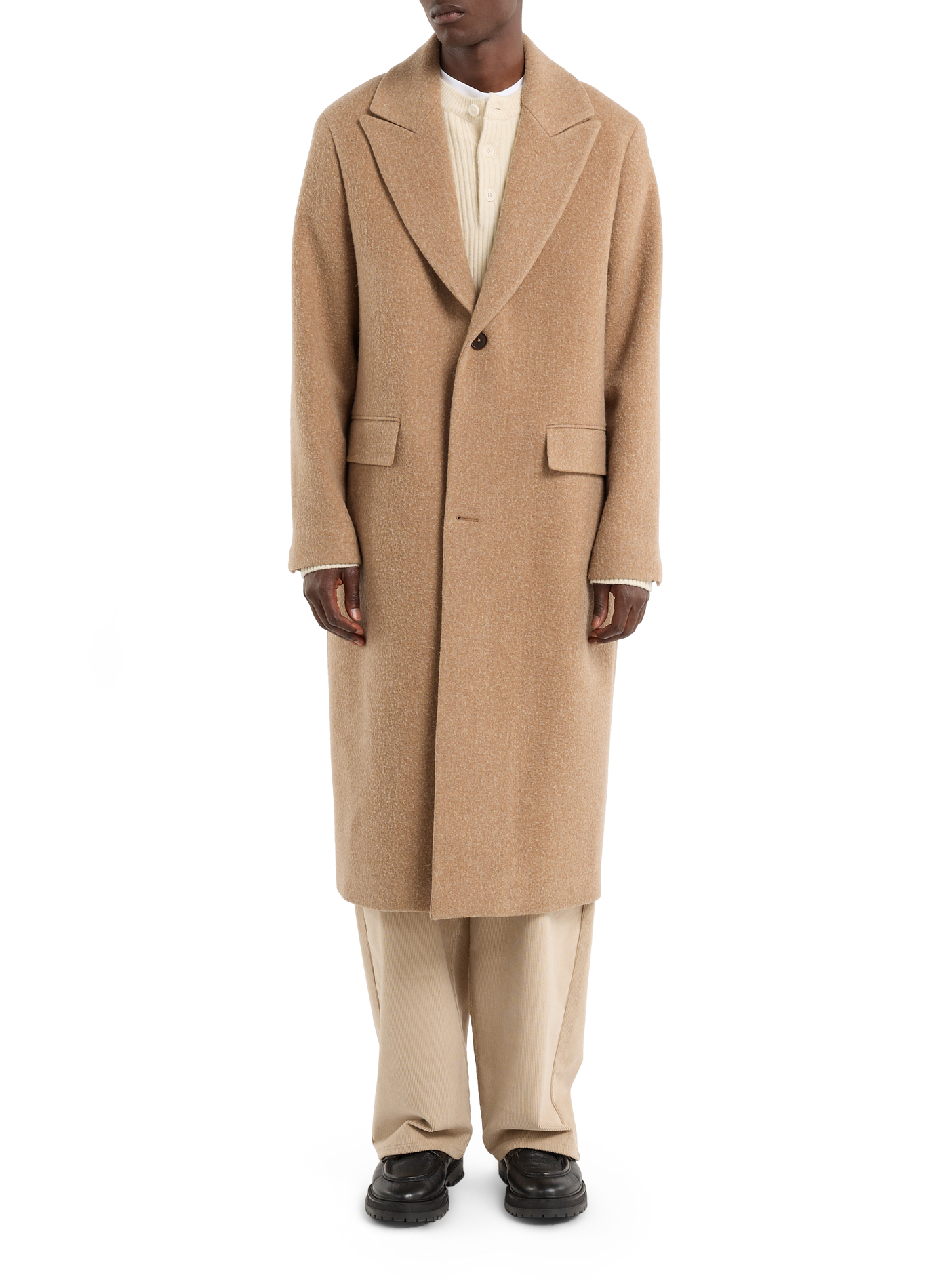 Manteau long uni en laine mélangée SAISON 1865 Beige