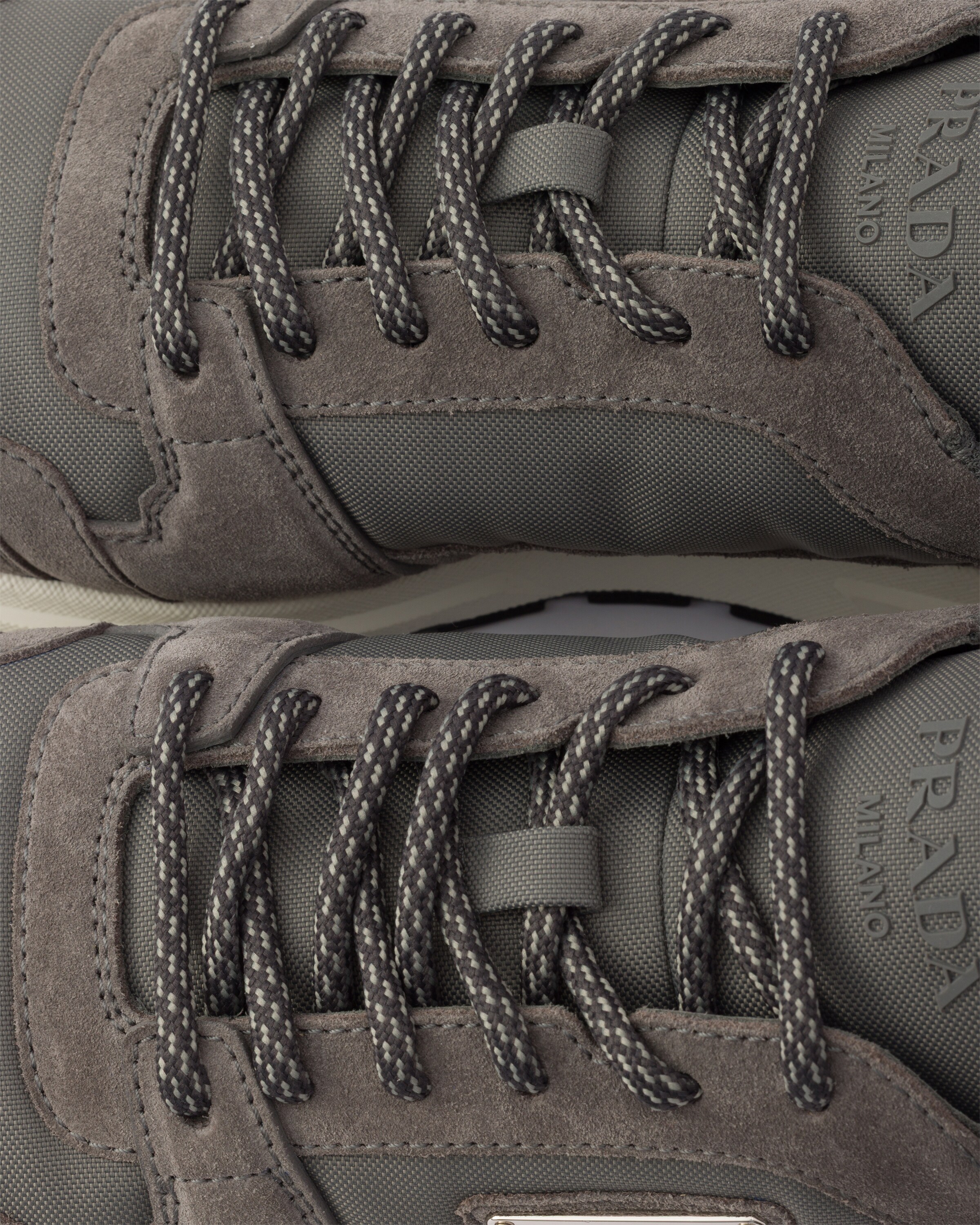 Sneakers prax en daim et re-nylon PRADA Gris