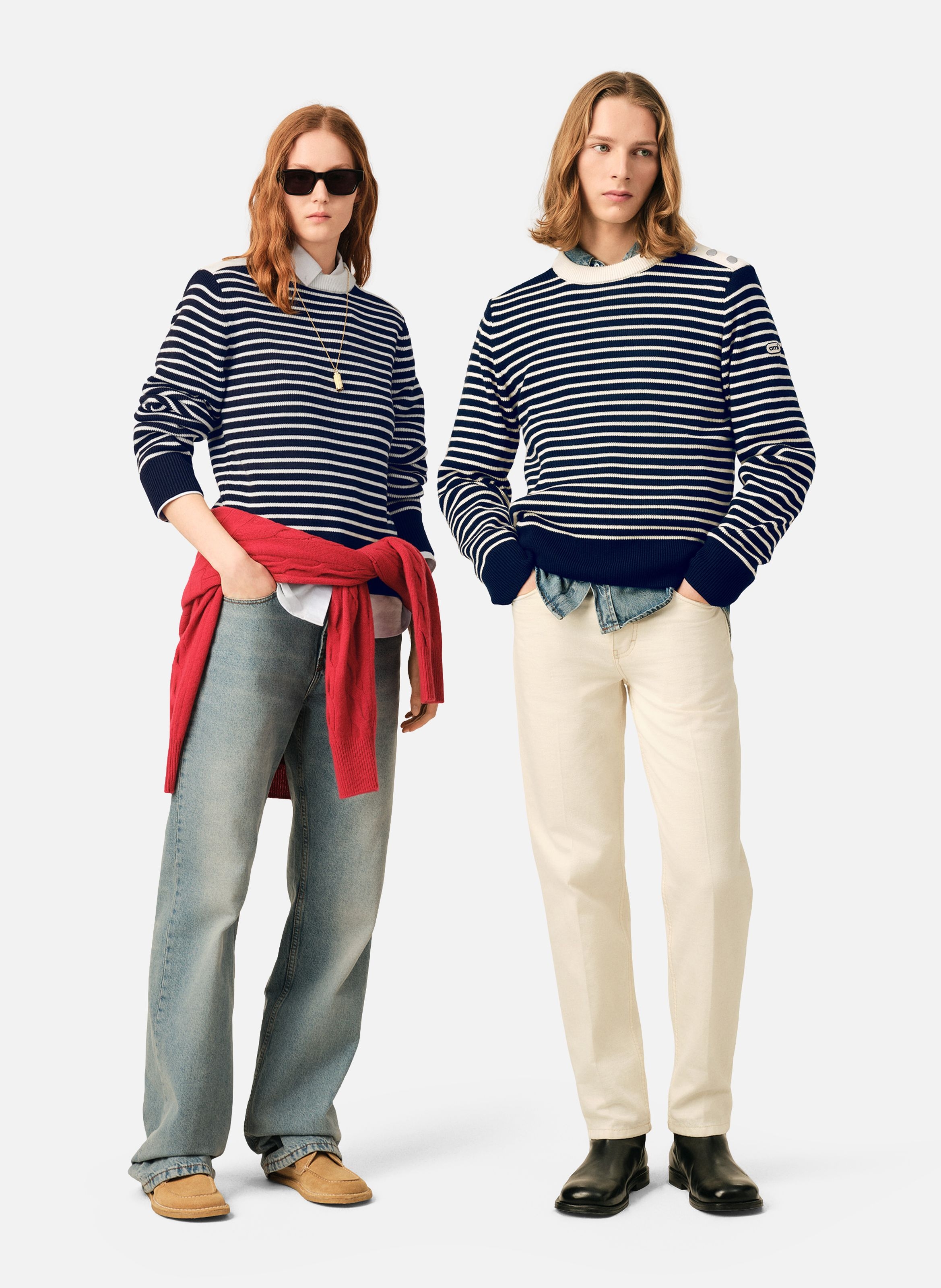 Pull marinière unisexe en laine AMI PARIS Multicolore