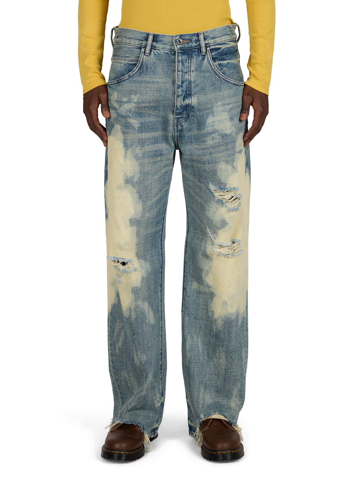 Gewassen en gescheurde jeans van katoen. PURPLE BRAND Blauw