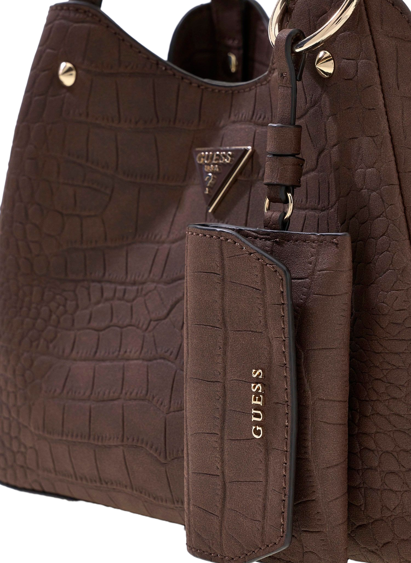 Sac à main effet croco GUESS Marron