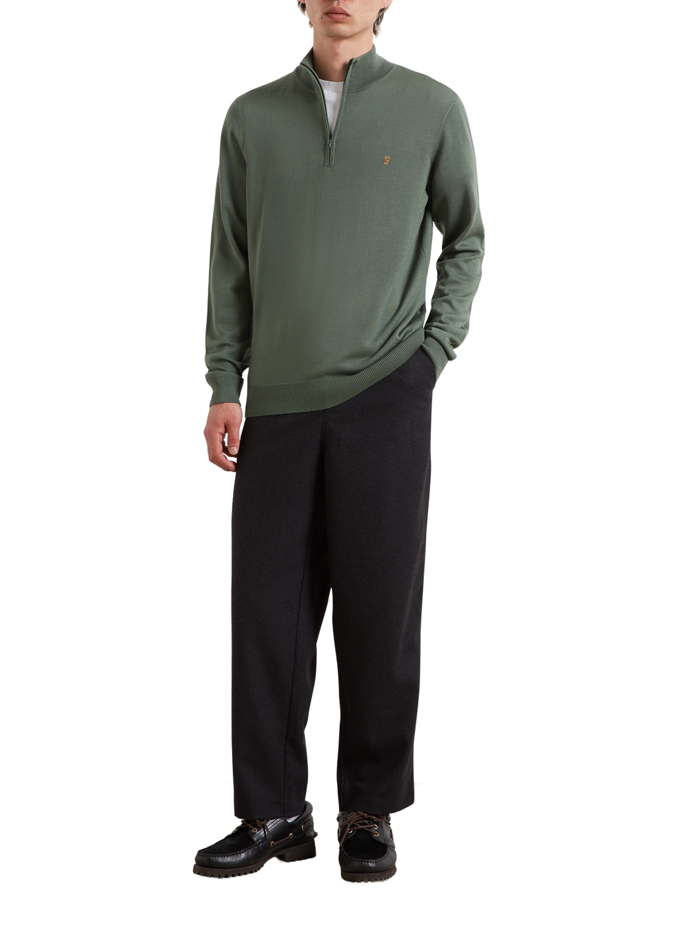 Gerader Pullover mit Troyerkragen aus Merinowolle FARAH Grun