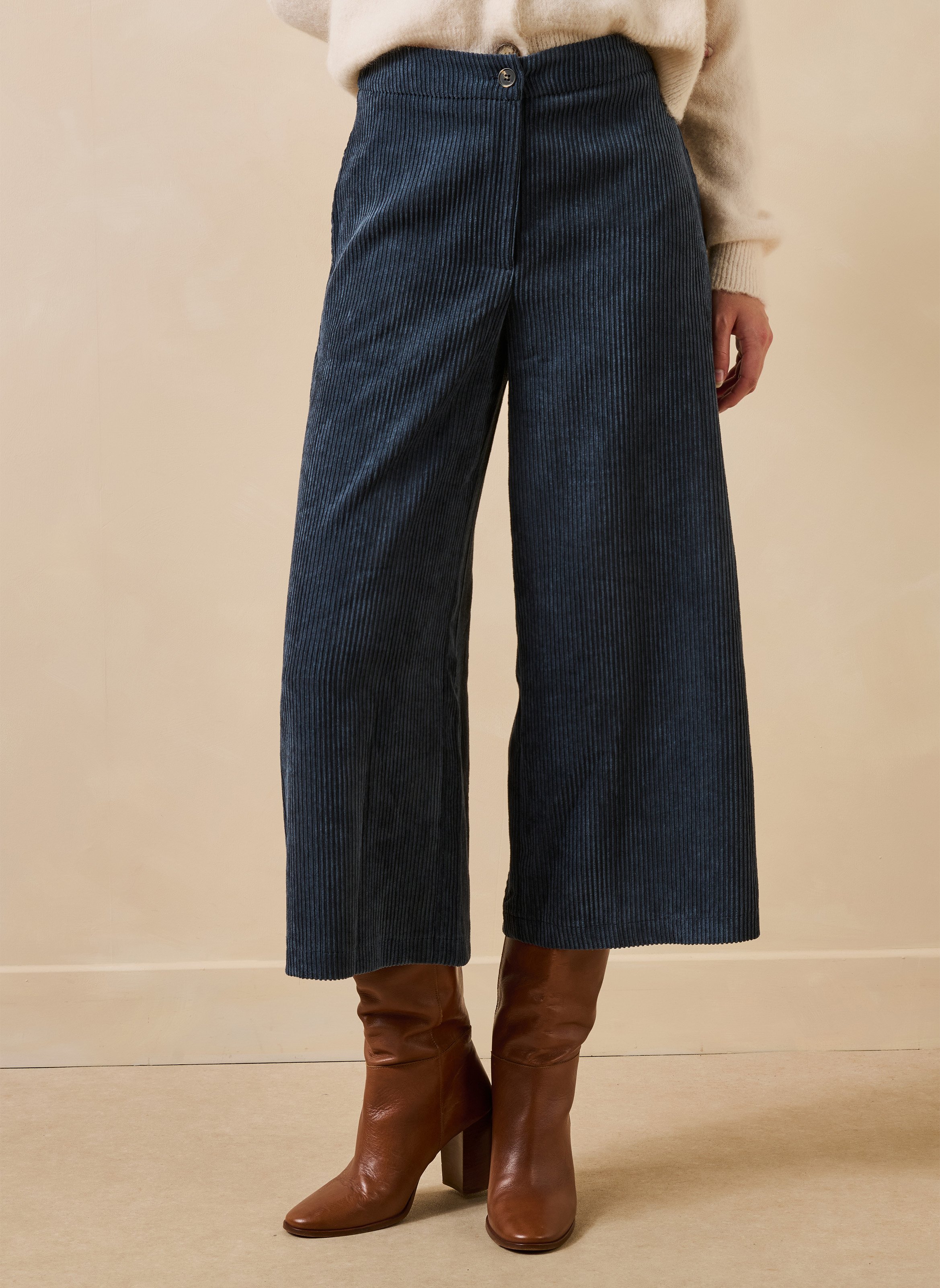 Cropped ribfluwelen broek LA FEE MARABOUTEE Blauw