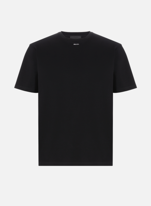 Straight stretch cotton T-shirt BlackPRADA 