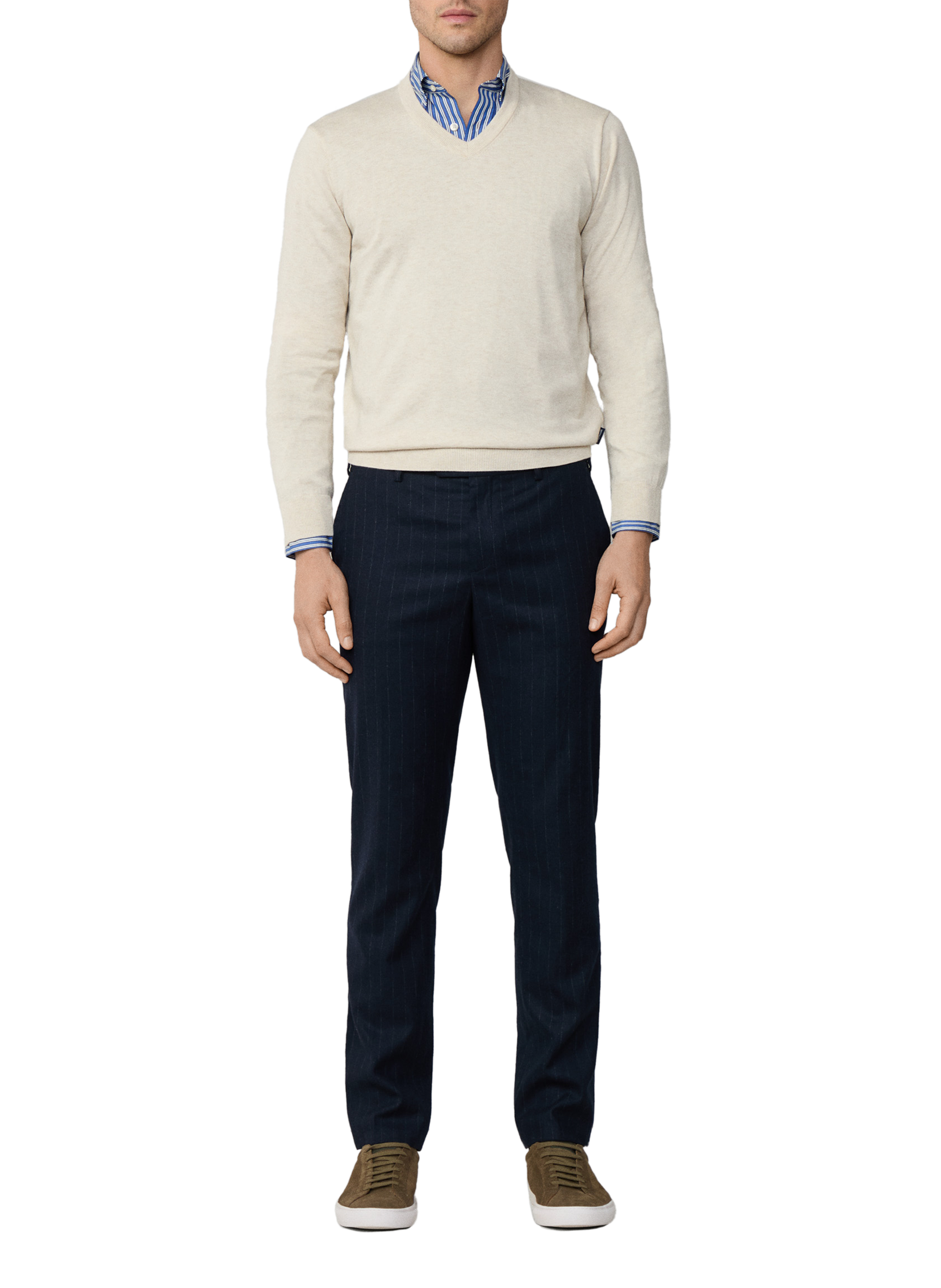 Pantalon droit rayé en laine FACONNABLE Bleu