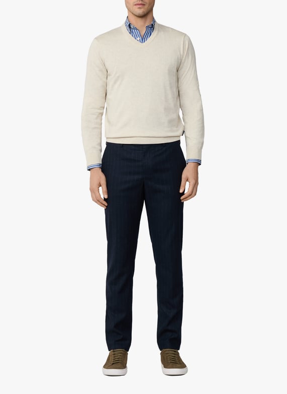 Pantalon droit rayé en laine | Bleu by FACONNABLE Pantalon droit rayé en laine Bleu