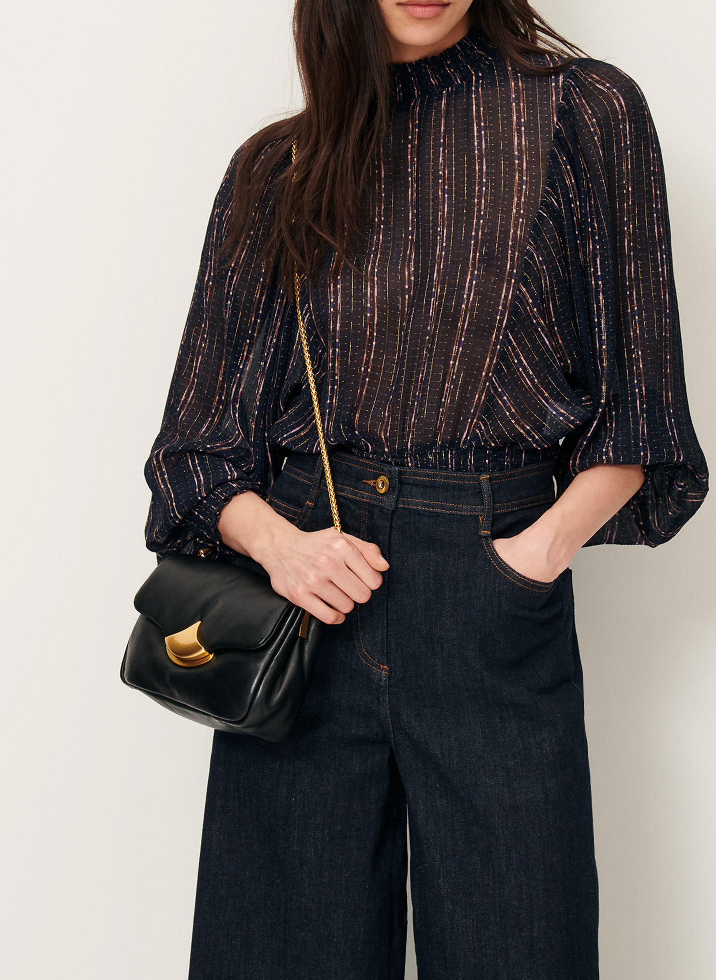 Blouse col montant droite imprimée duchess SESSUN Bleu