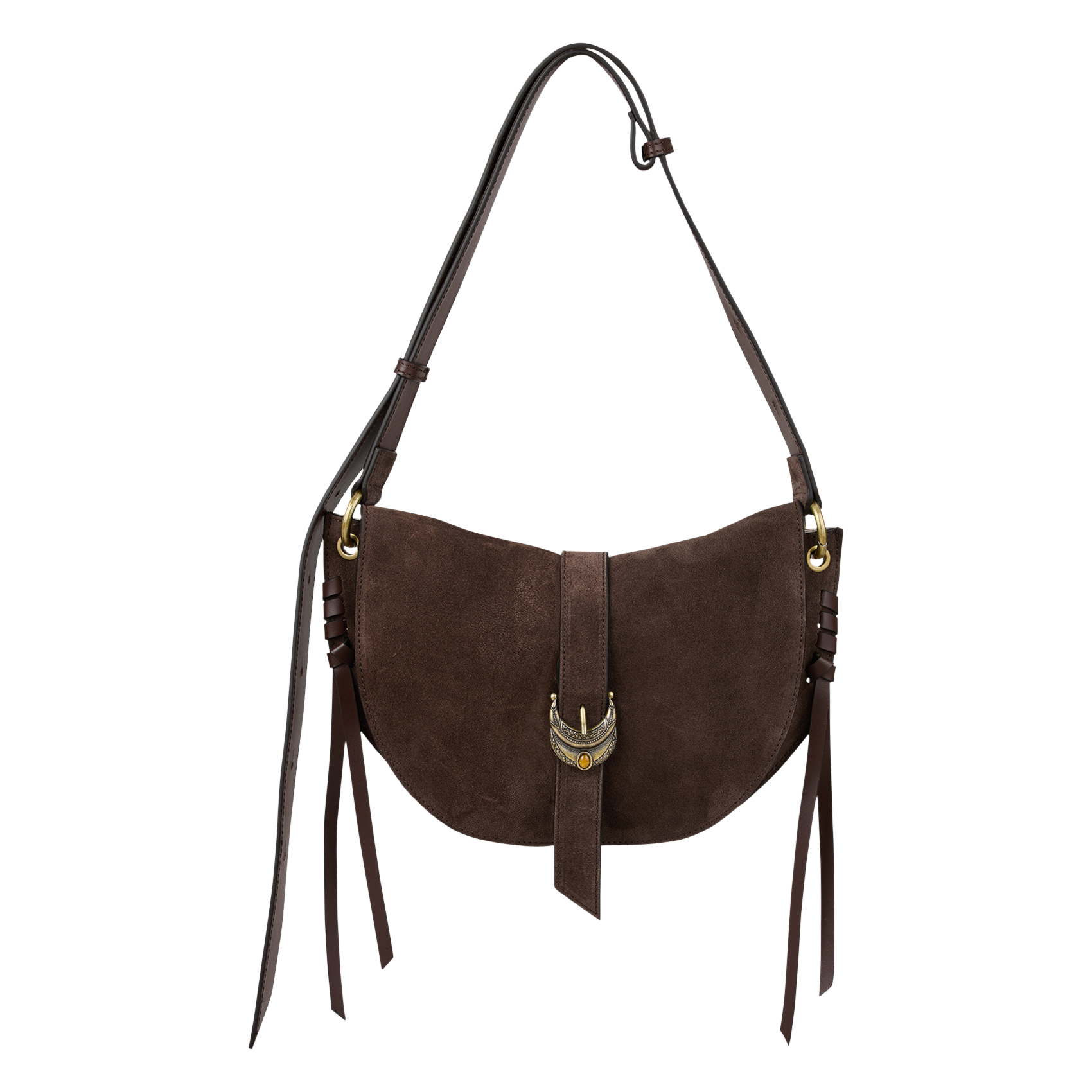 BA&SH Sac bandoulière demi-lune en cuir saddle Marron