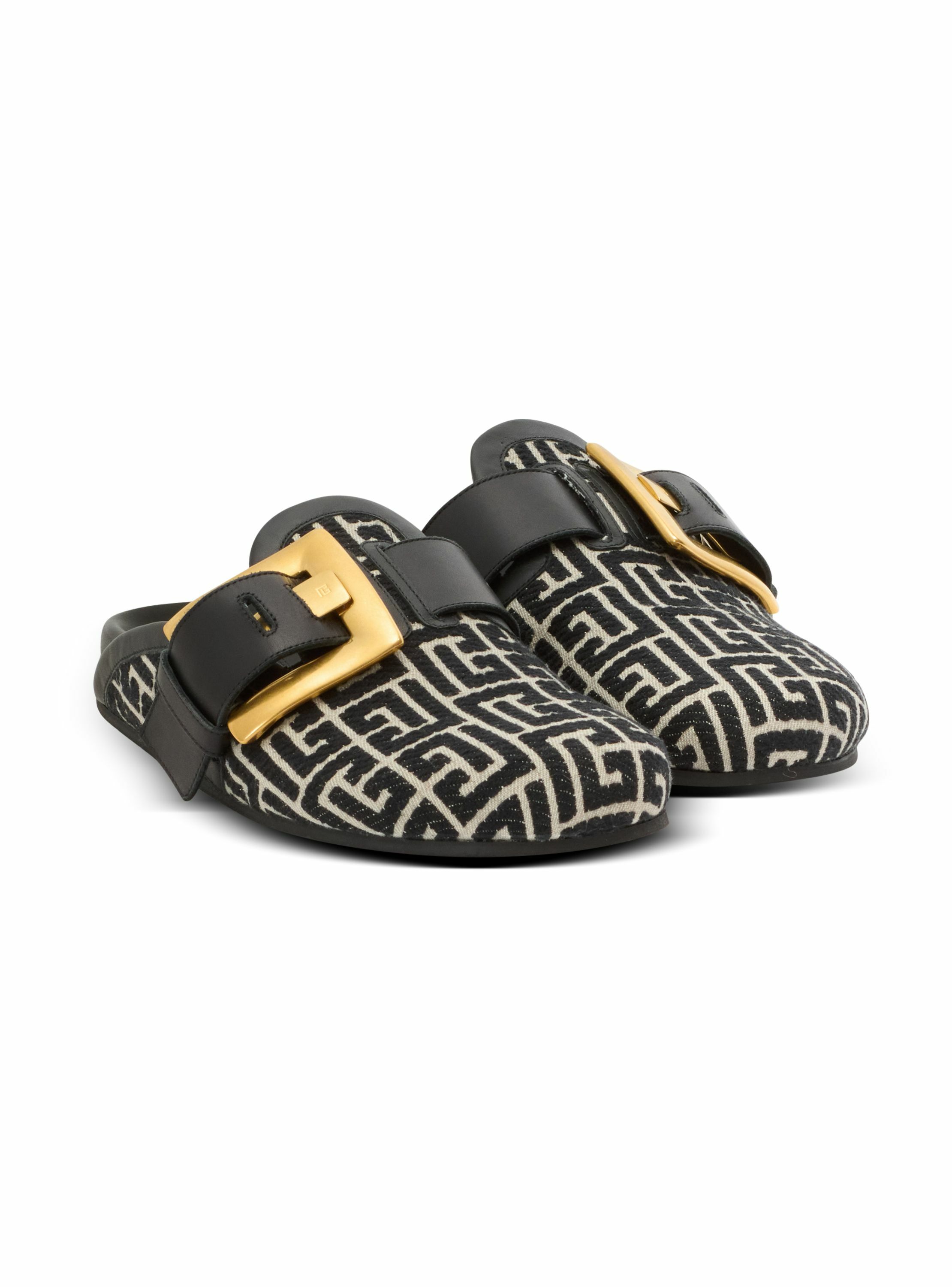 Mules anthem en toile jacquard à monogramme pb BALMAIN Noir