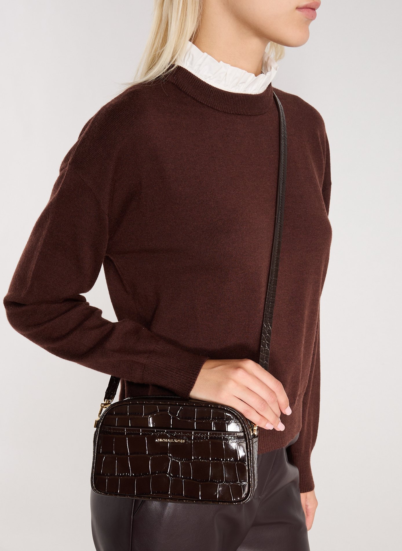 Textured leather shoulder bag MICHAEL KORS Brown