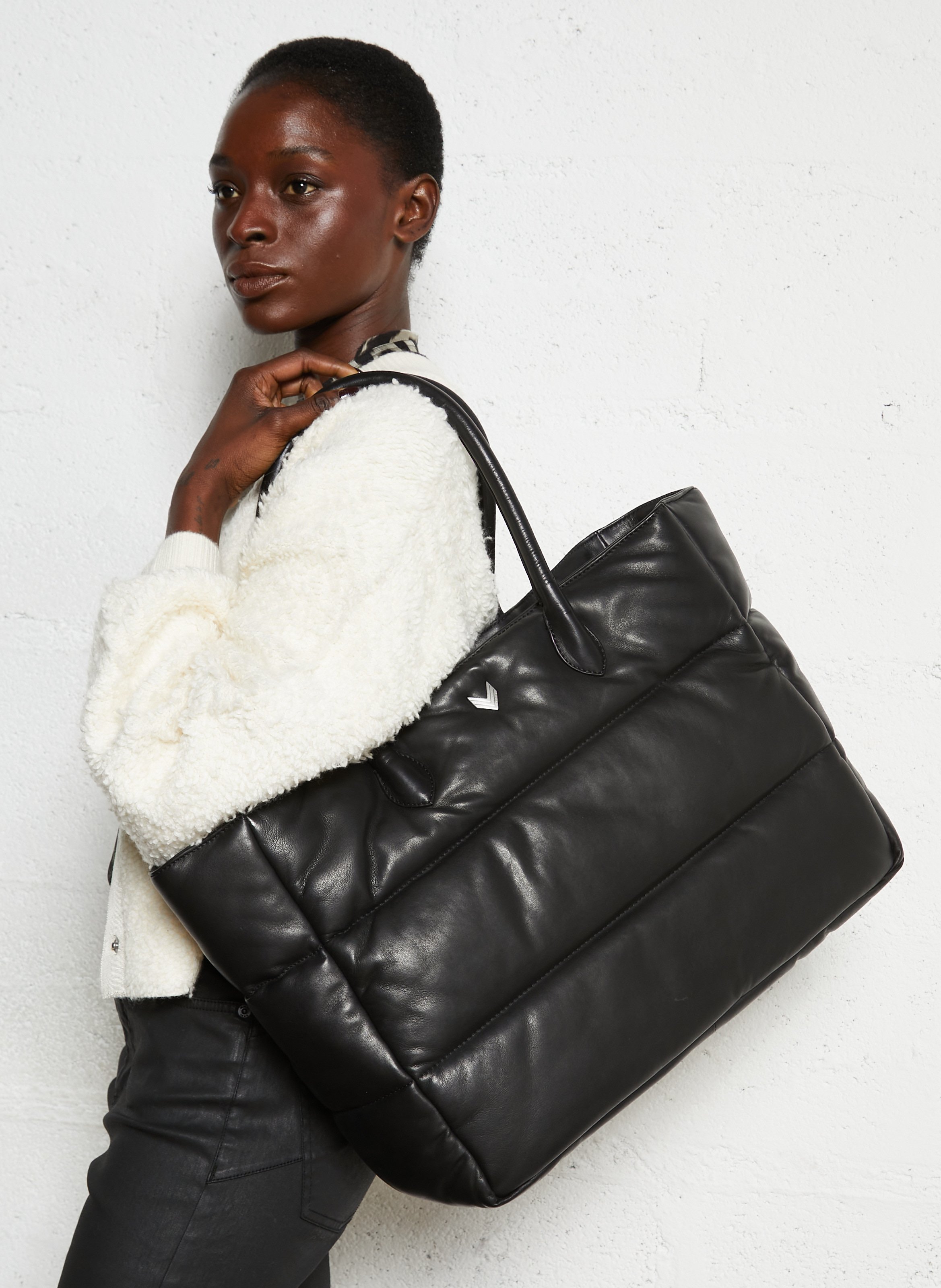 Sac shopper matelassé uni en cuir IKKS Noir