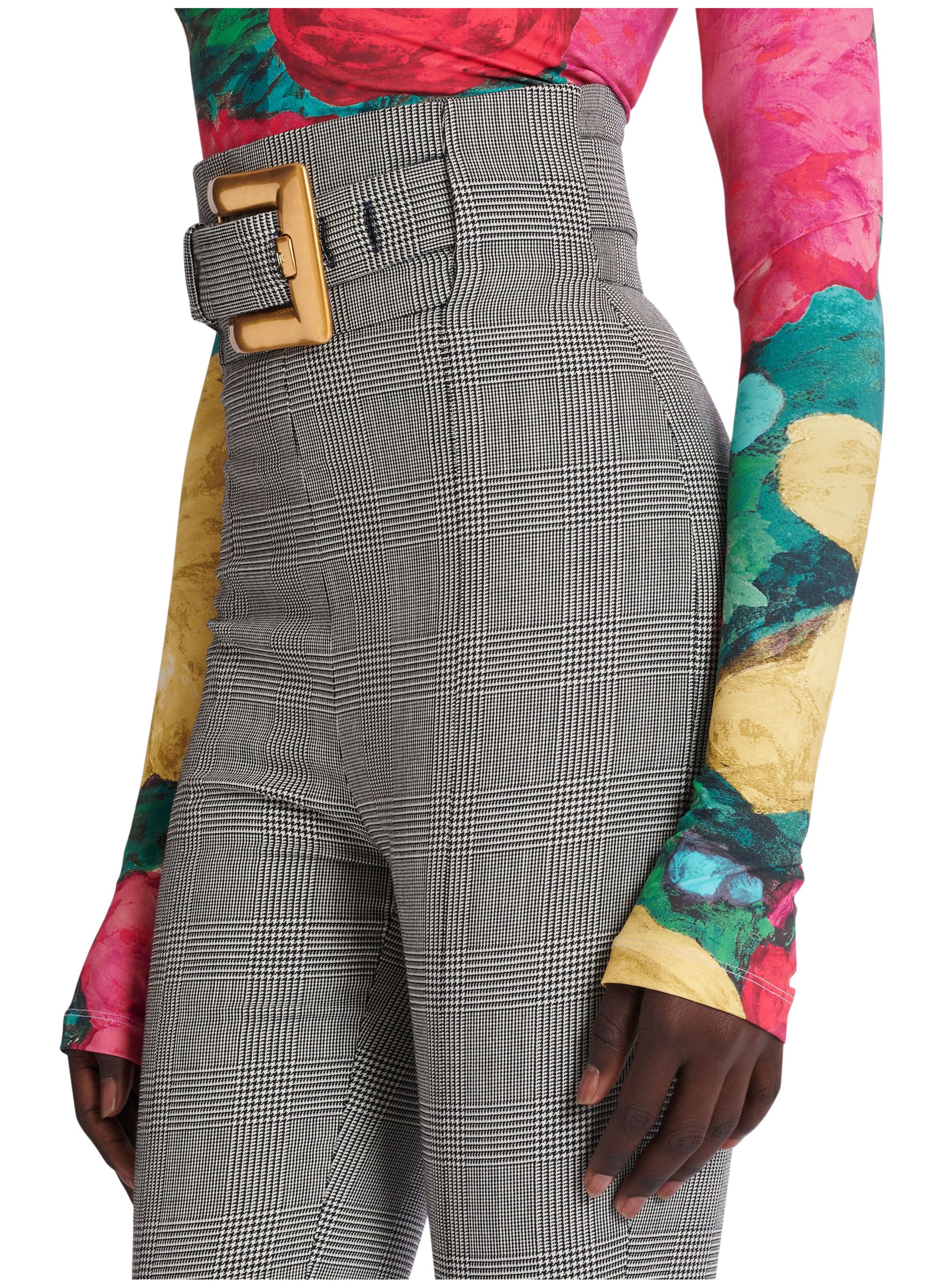 Pantalon façon fuseau en jacquard prince de galles BALMAIN Noir