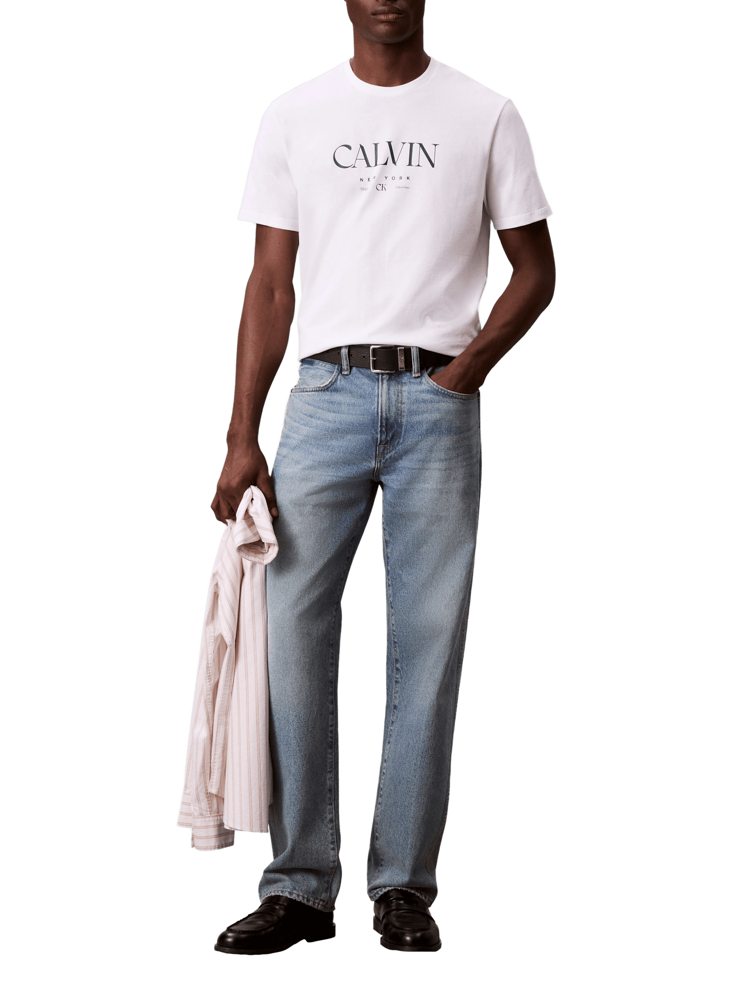 T-shirt coupe droite en coton avec logo CALVIN KLEIN Blanc