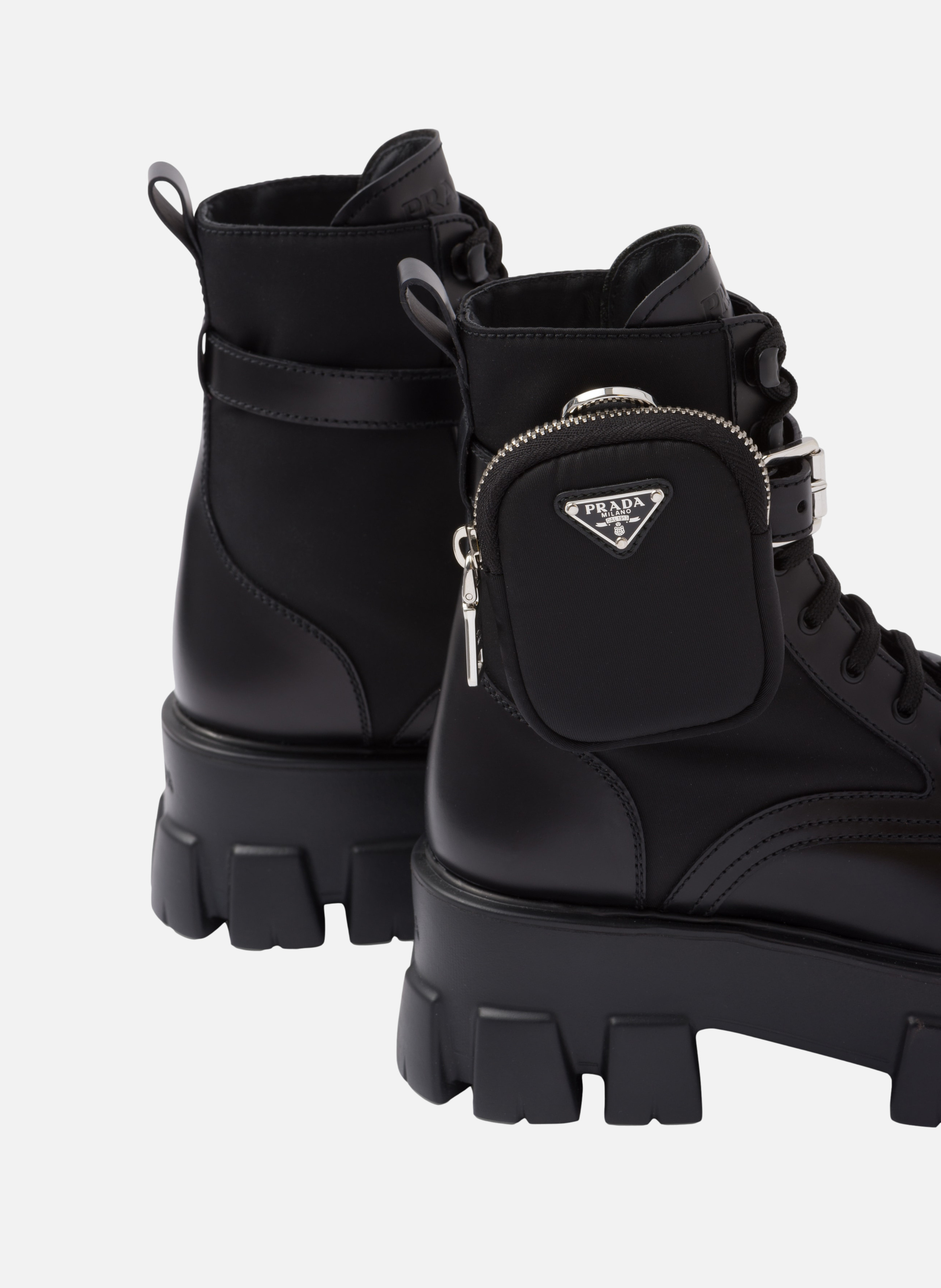 Bottes monolith en cuir et re-nylon PRADA Noir
