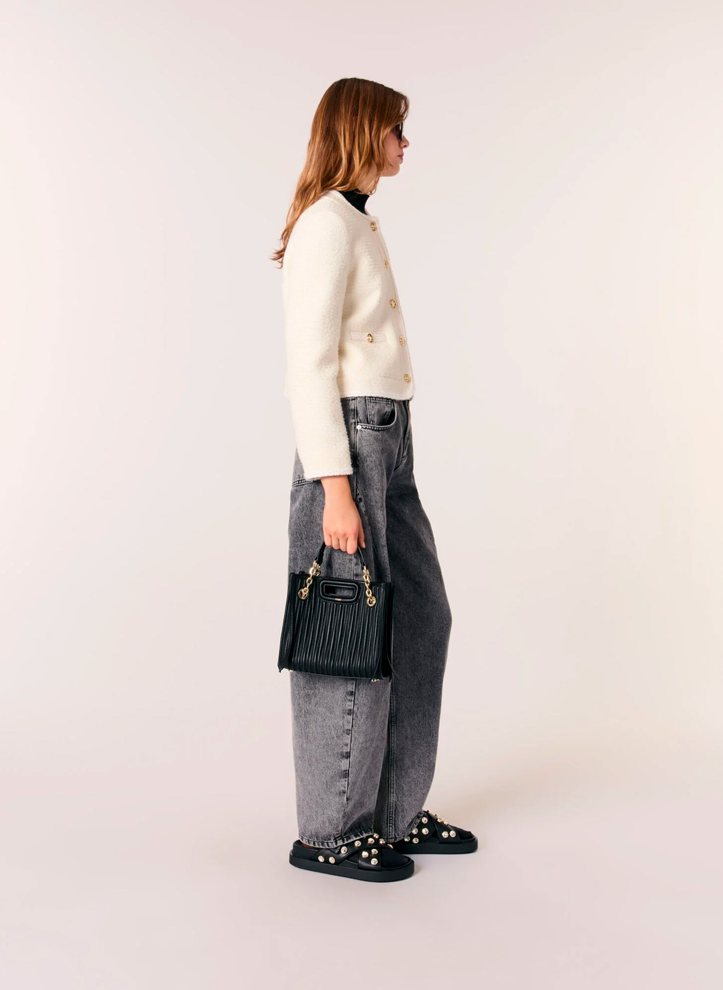 Sac bandoulière en cuir m cabas mini MAJE Noir