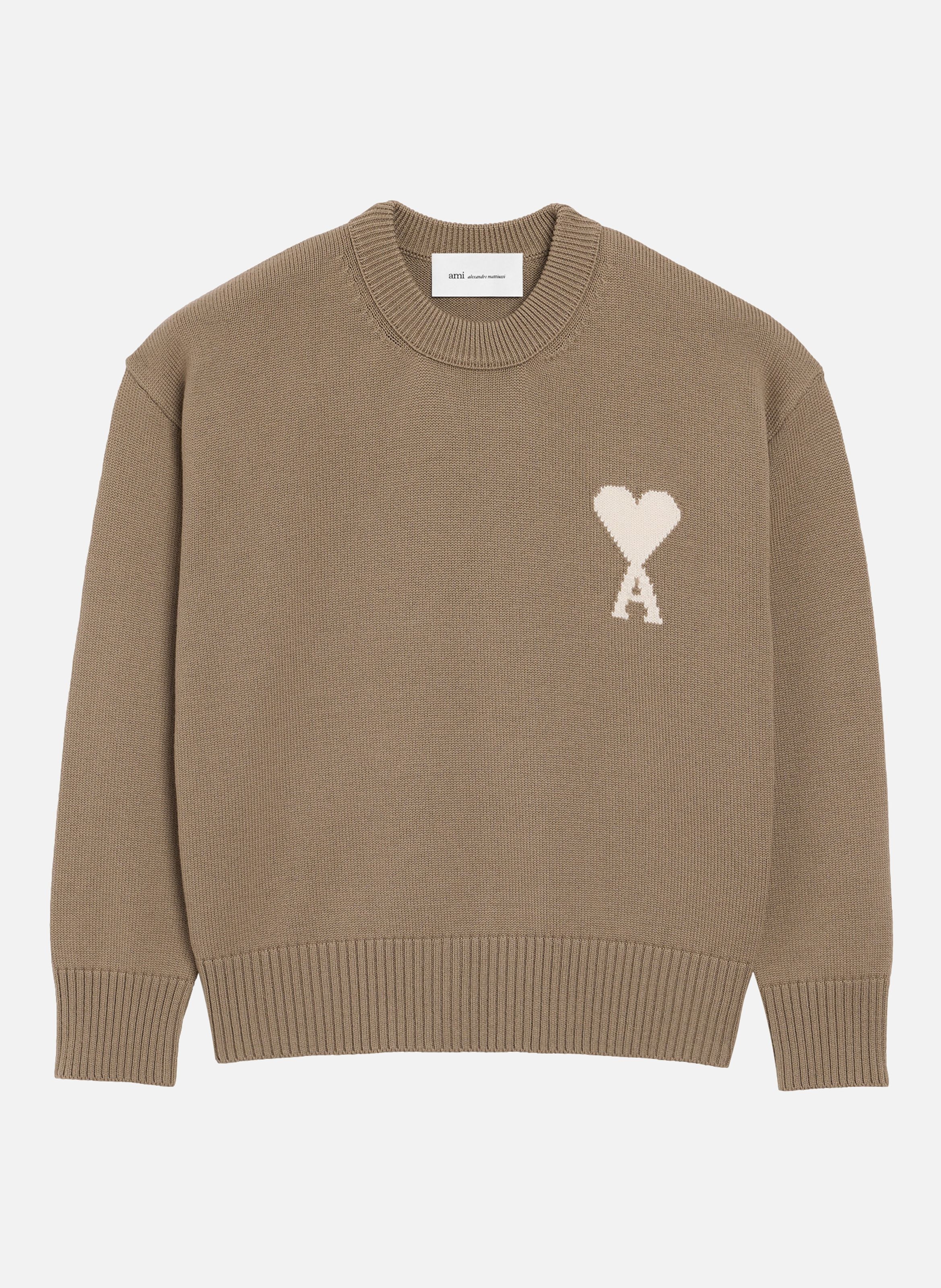 Pull col rond ami de coeur unisexe en laine et coton AMI PARIS Beige