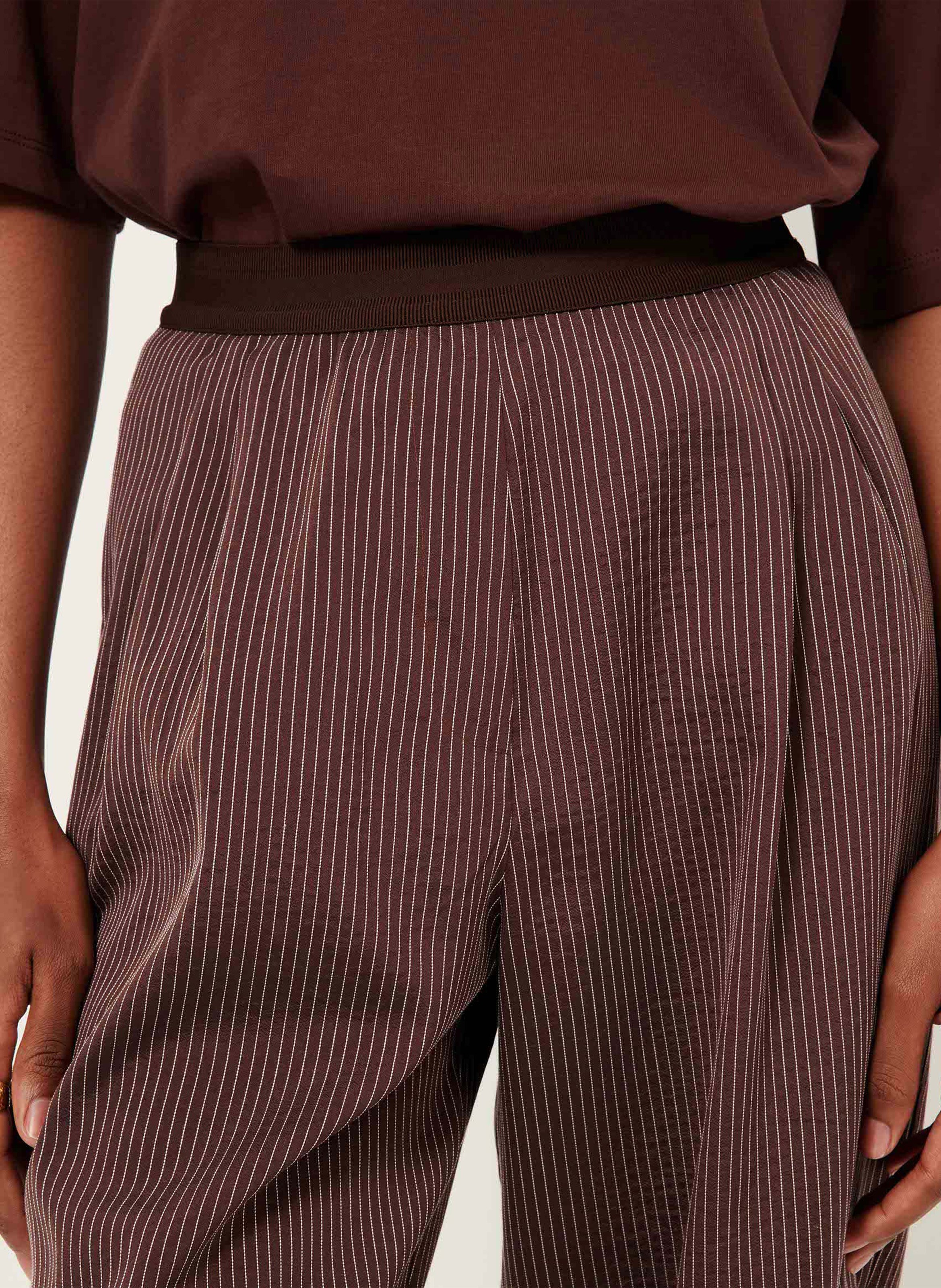 Pantalon élastiqué droit à rayures ginza p SESSUN Marron