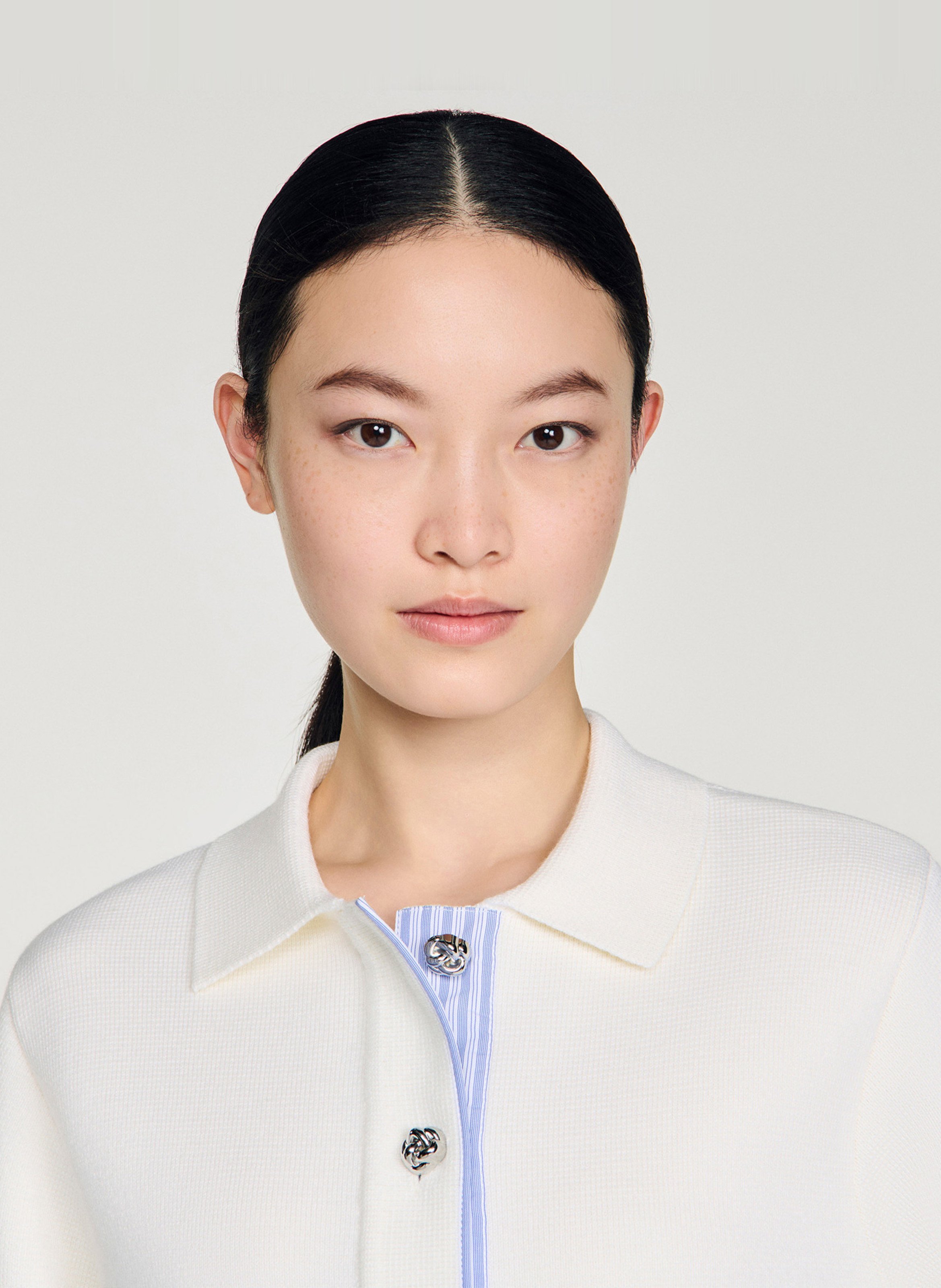 Cardigan court à détail rayé en laine mélangée SANDRO Beige