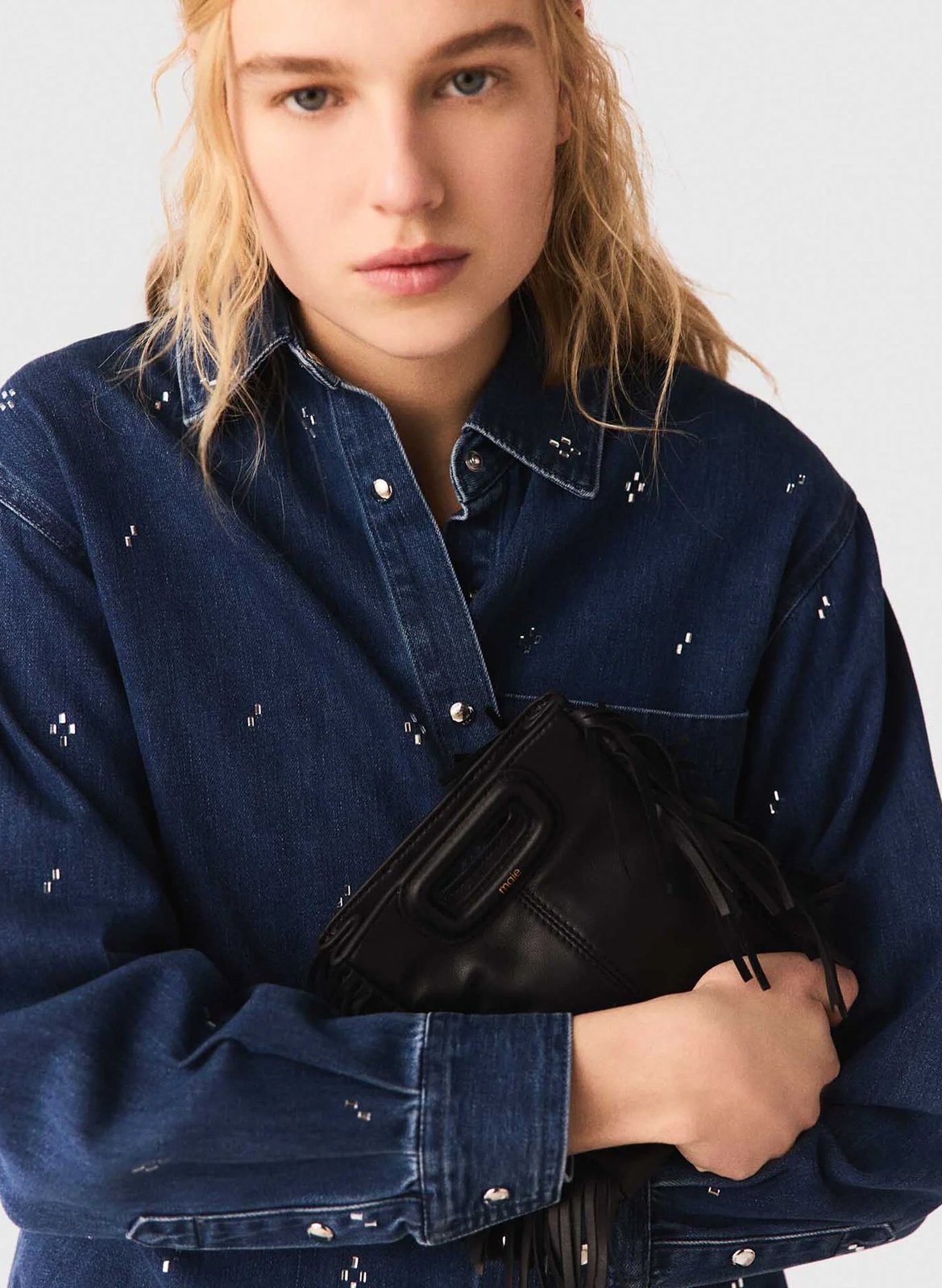 Chemise ample en jean à strass MAJE Bleu