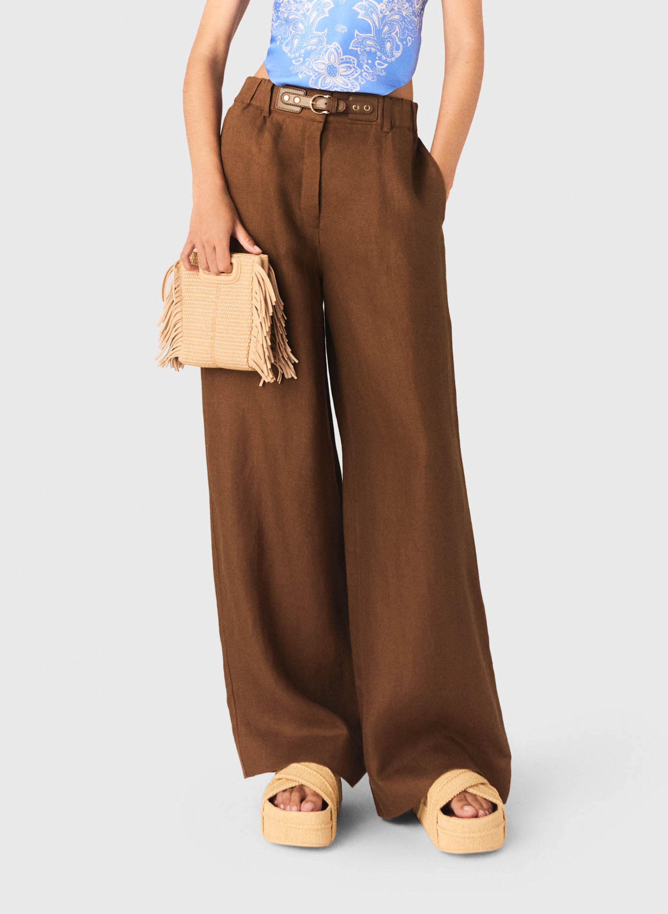 Pantalon large en lin MAJE Marron