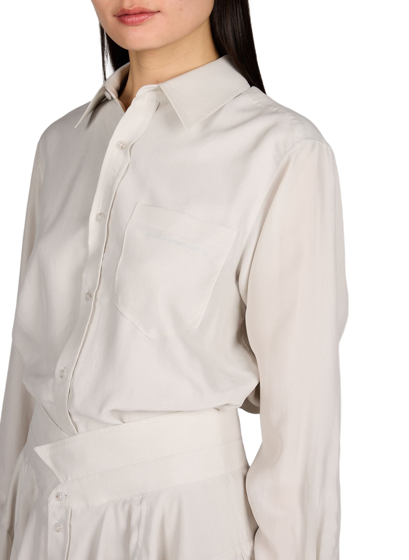 Robe chemise courte unie en soie ALEXANDER WANG Blanc