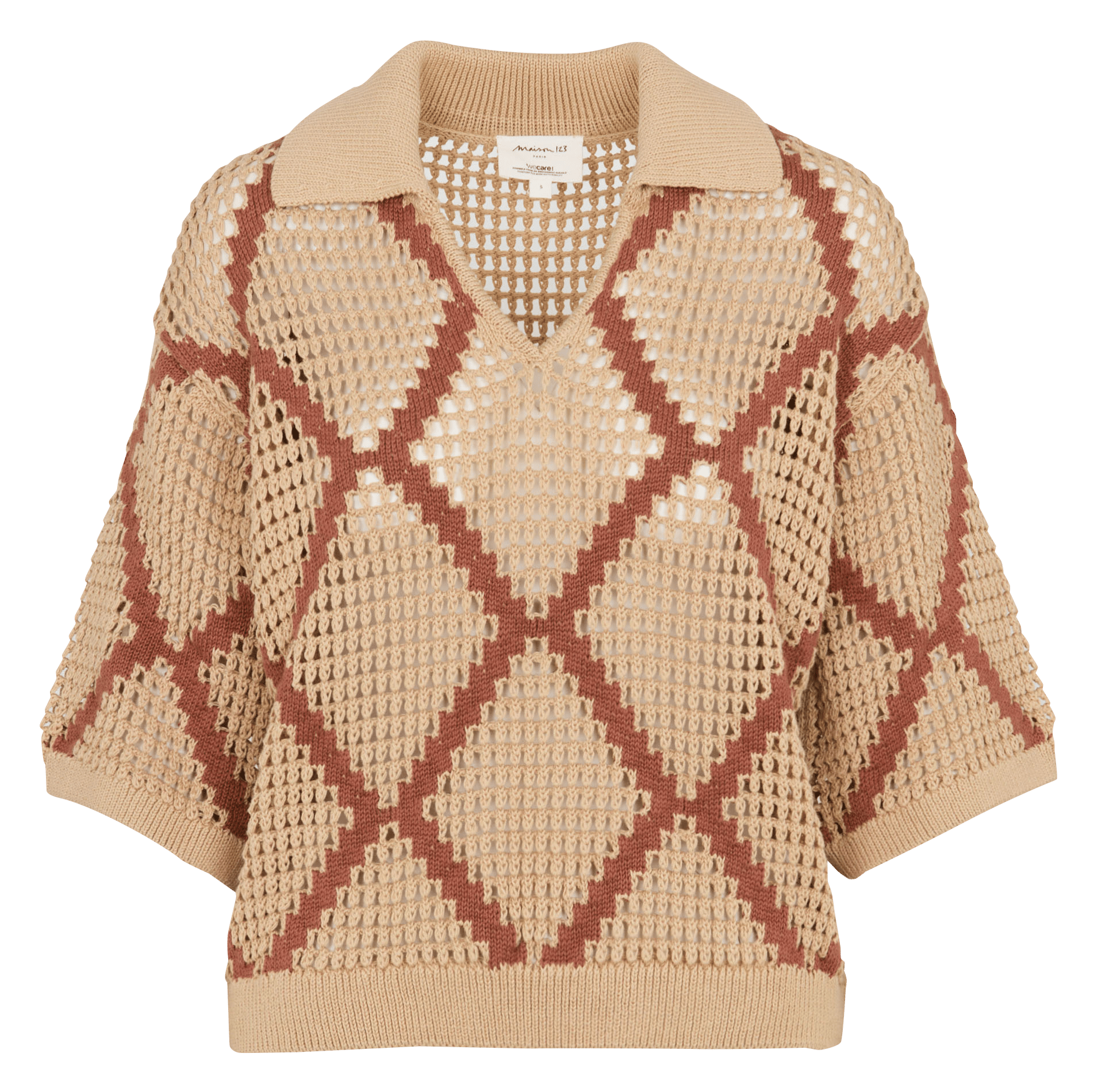 Polo à motif en maille ajourée percy Beige