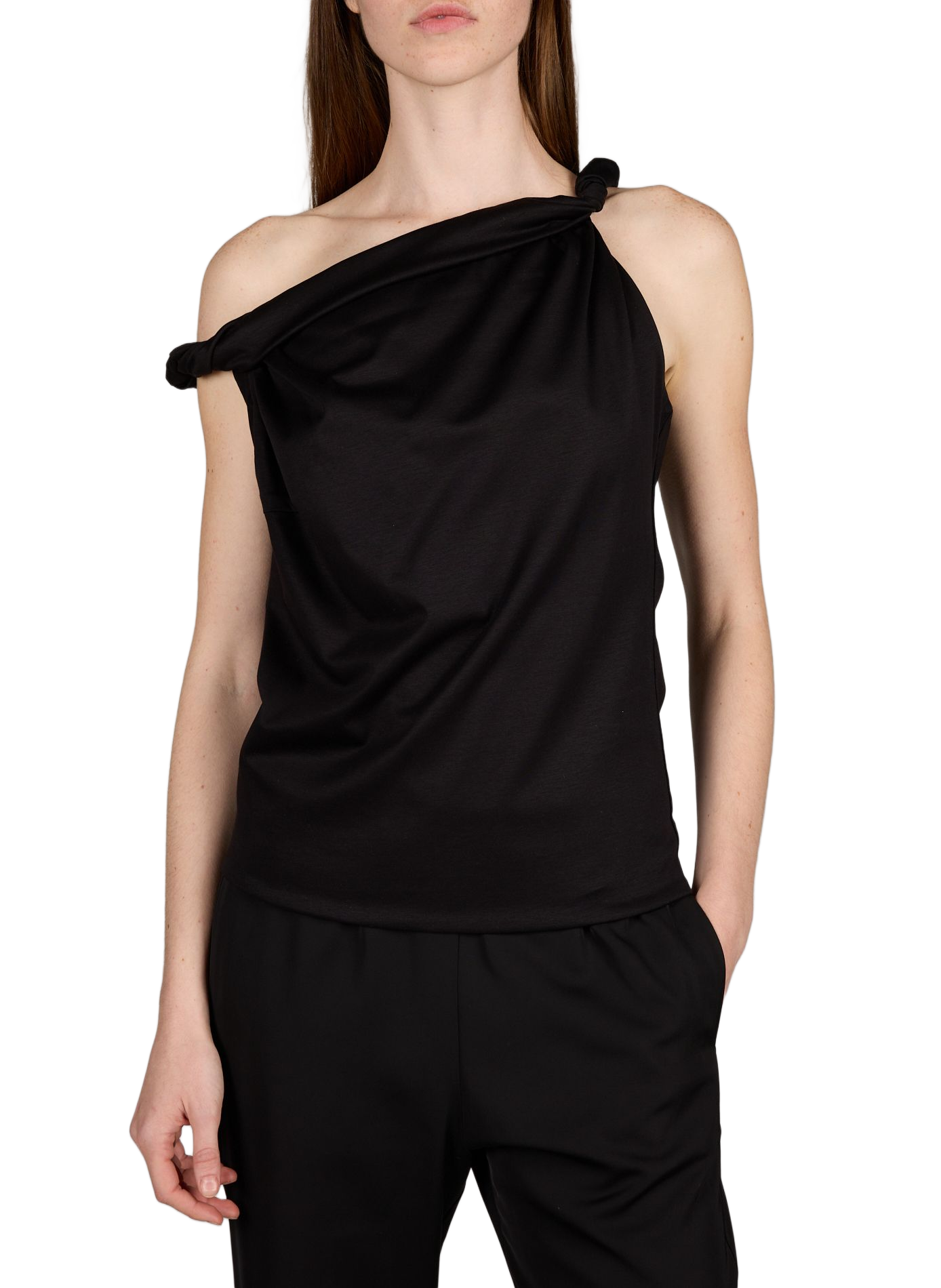 Top with asymmetric twisted sleeves in blended cotton ROHE FRAMES Black