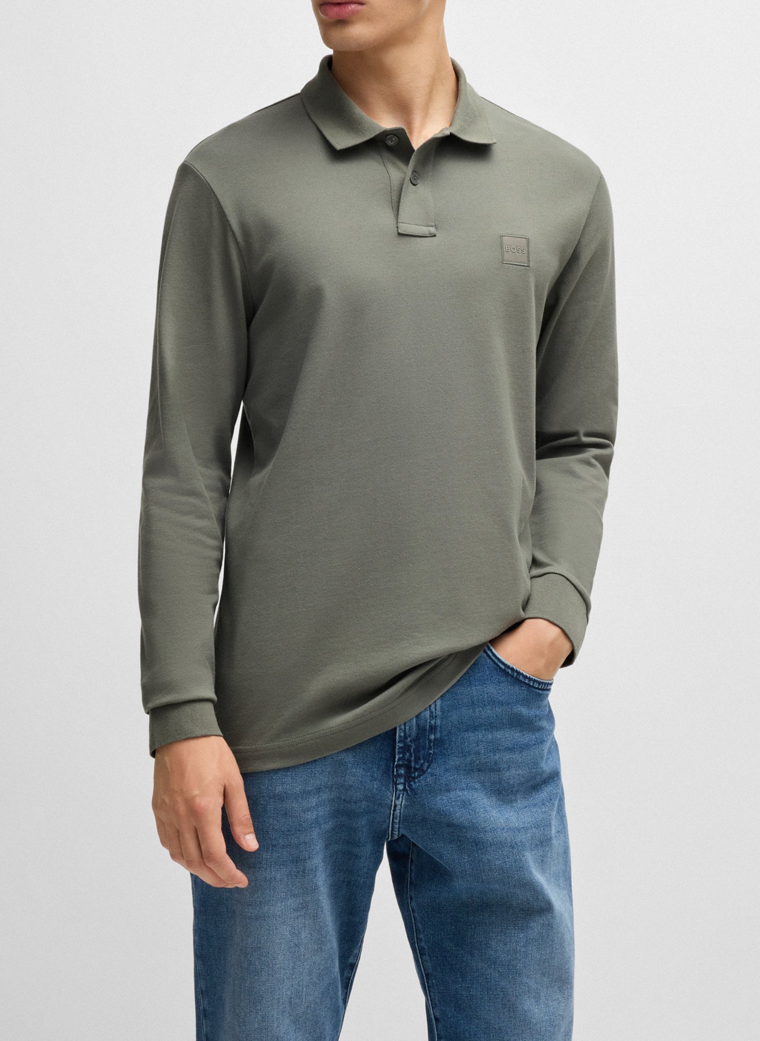 Polo à manches longues regular-fit en coton mélangé BOSS Argent