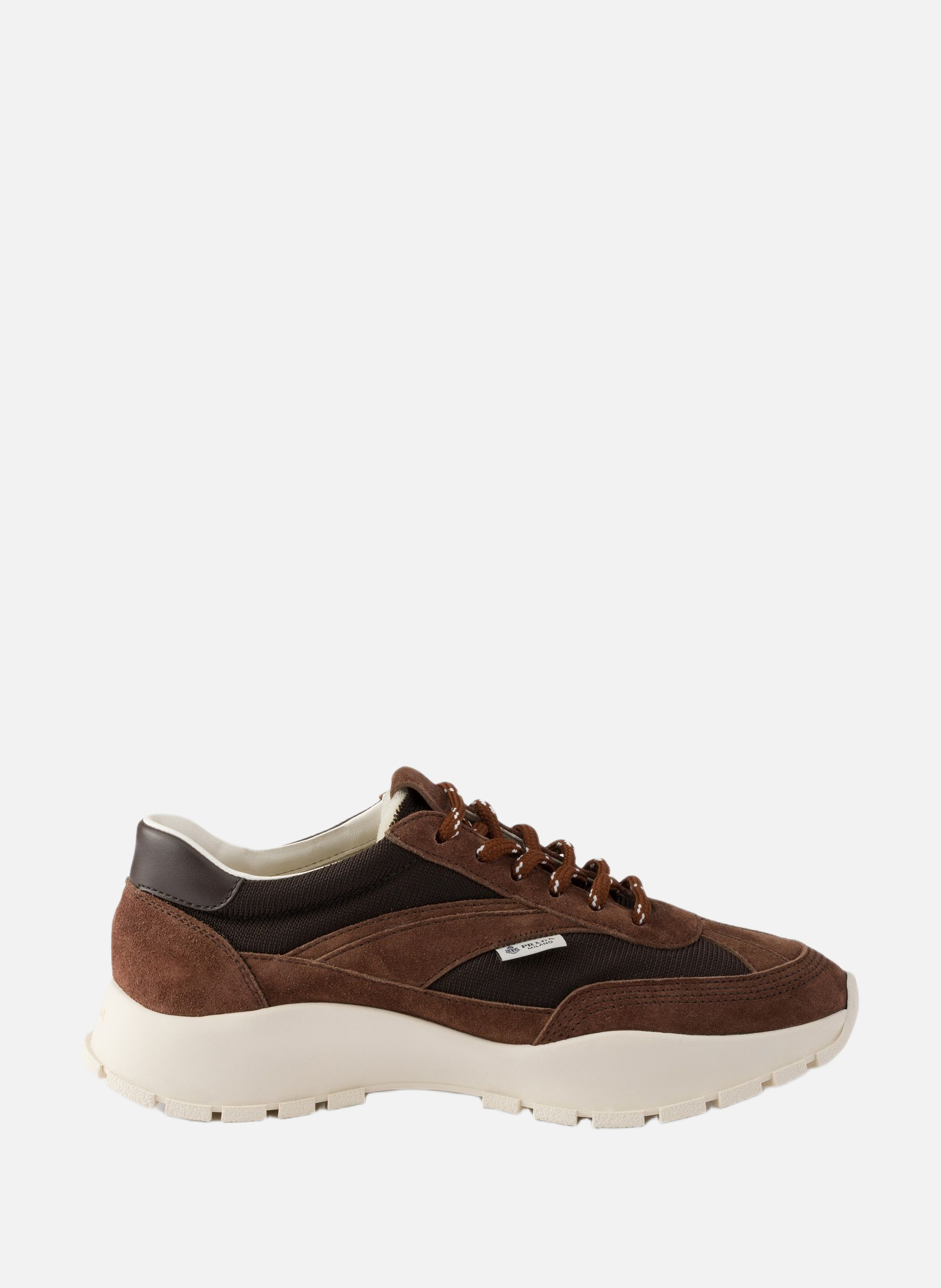 Baskets en mesh et en suède PRADA Marron