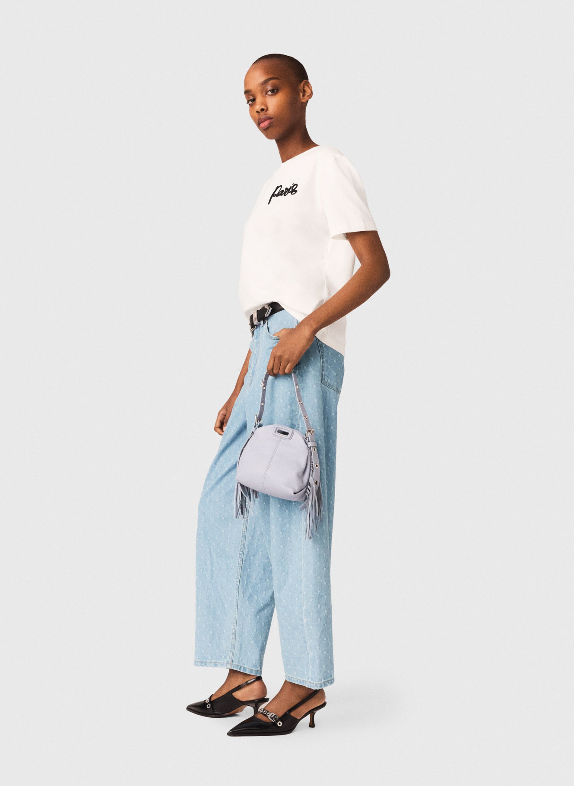 Tee-shirt col rond en coton MAJE Blanc