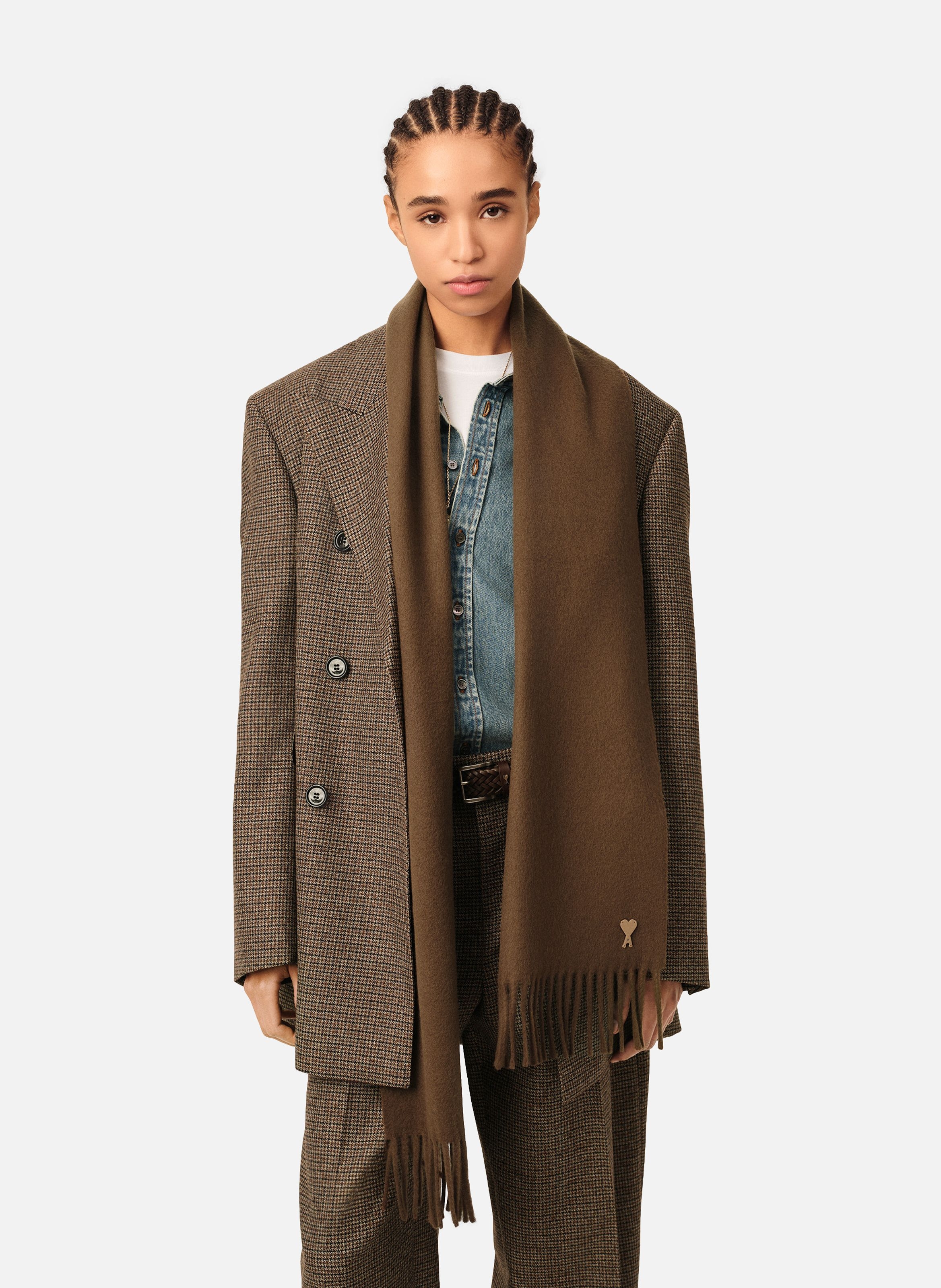 Echarpe unisexe en laine patch ami de coeur AMI PARIS Marron