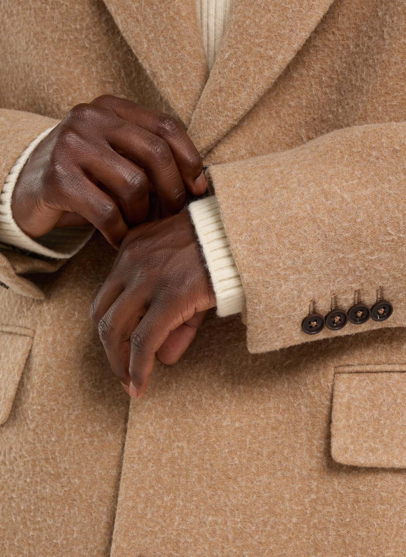 Manteau long uni en laine mélangée SAISON 1865 Beige