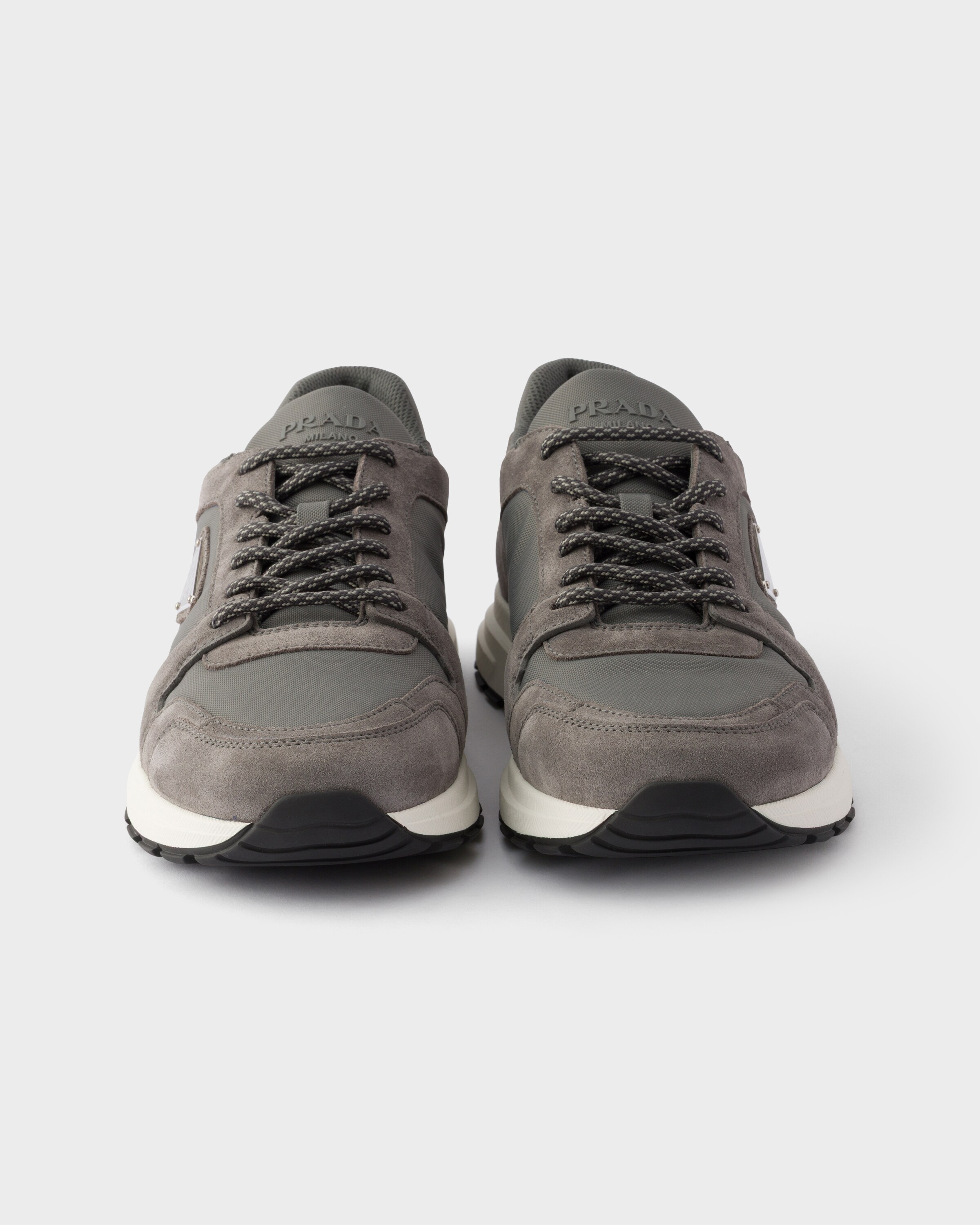 Sneakers prax en daim et re-nylon PRADA Gris