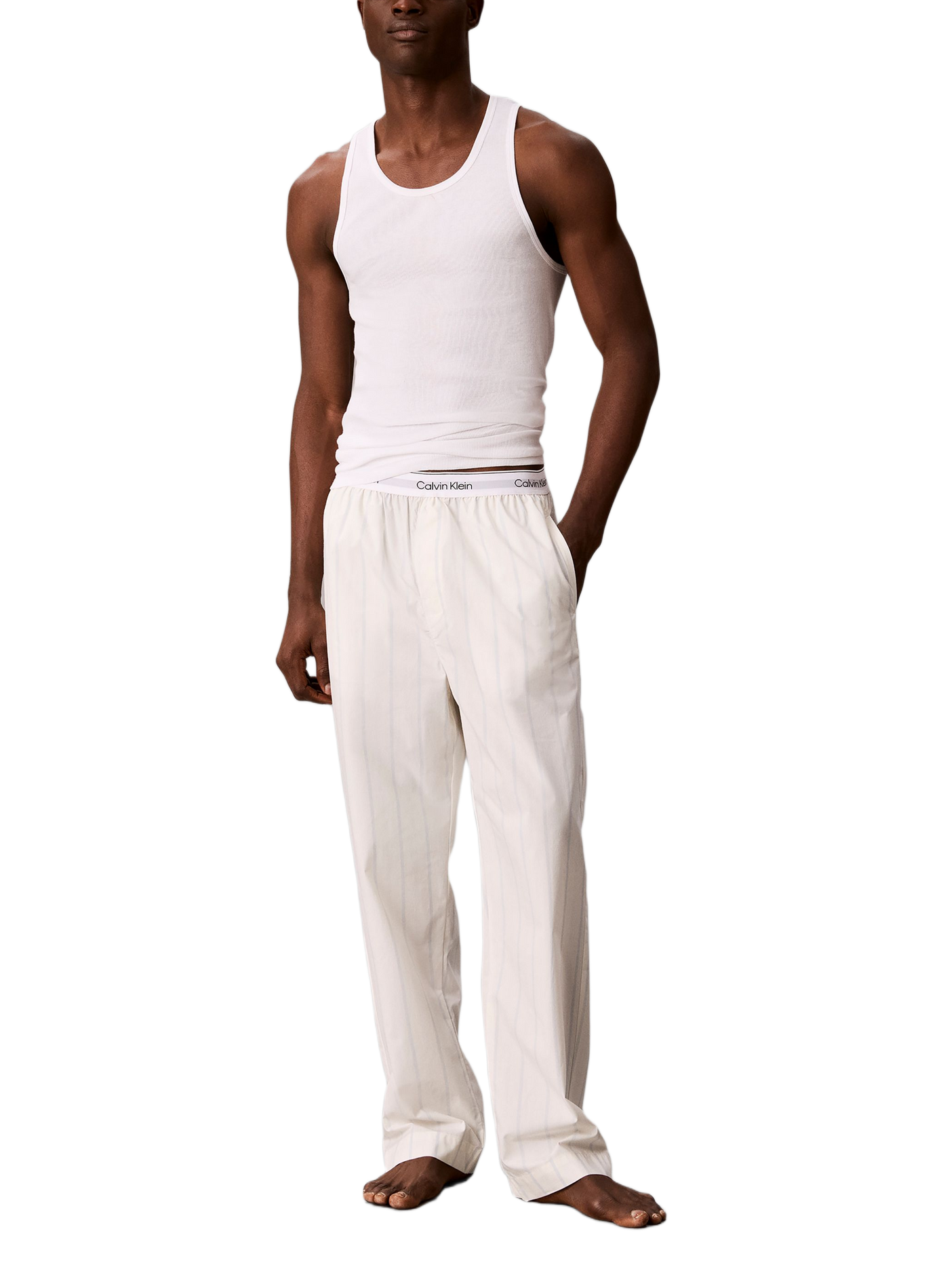 Pantalon de pyjama rayé en coton CALVIN KLEIN Blanc