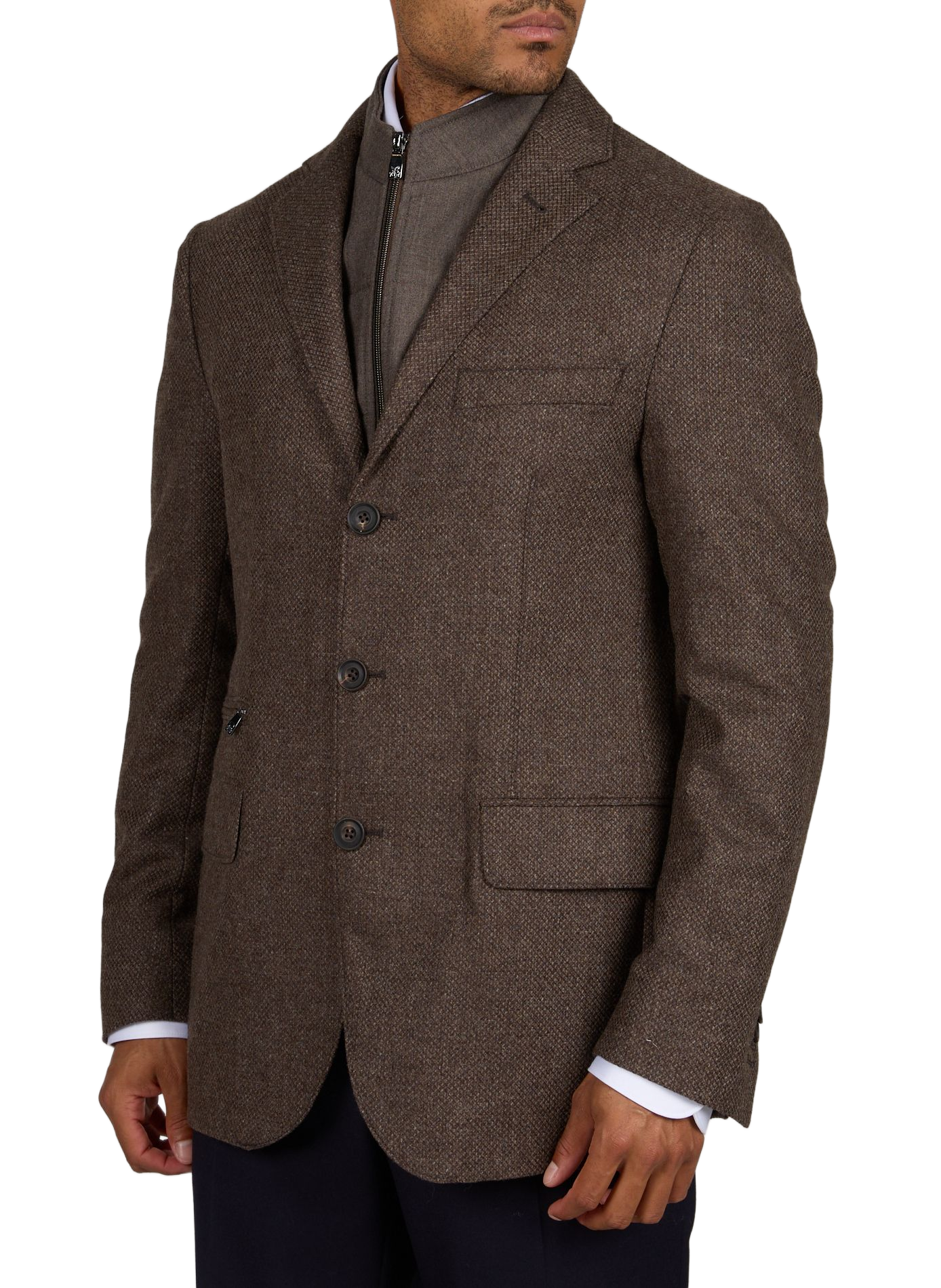 Blazer droit amovible en laine mélangée CORNELIANI Marron