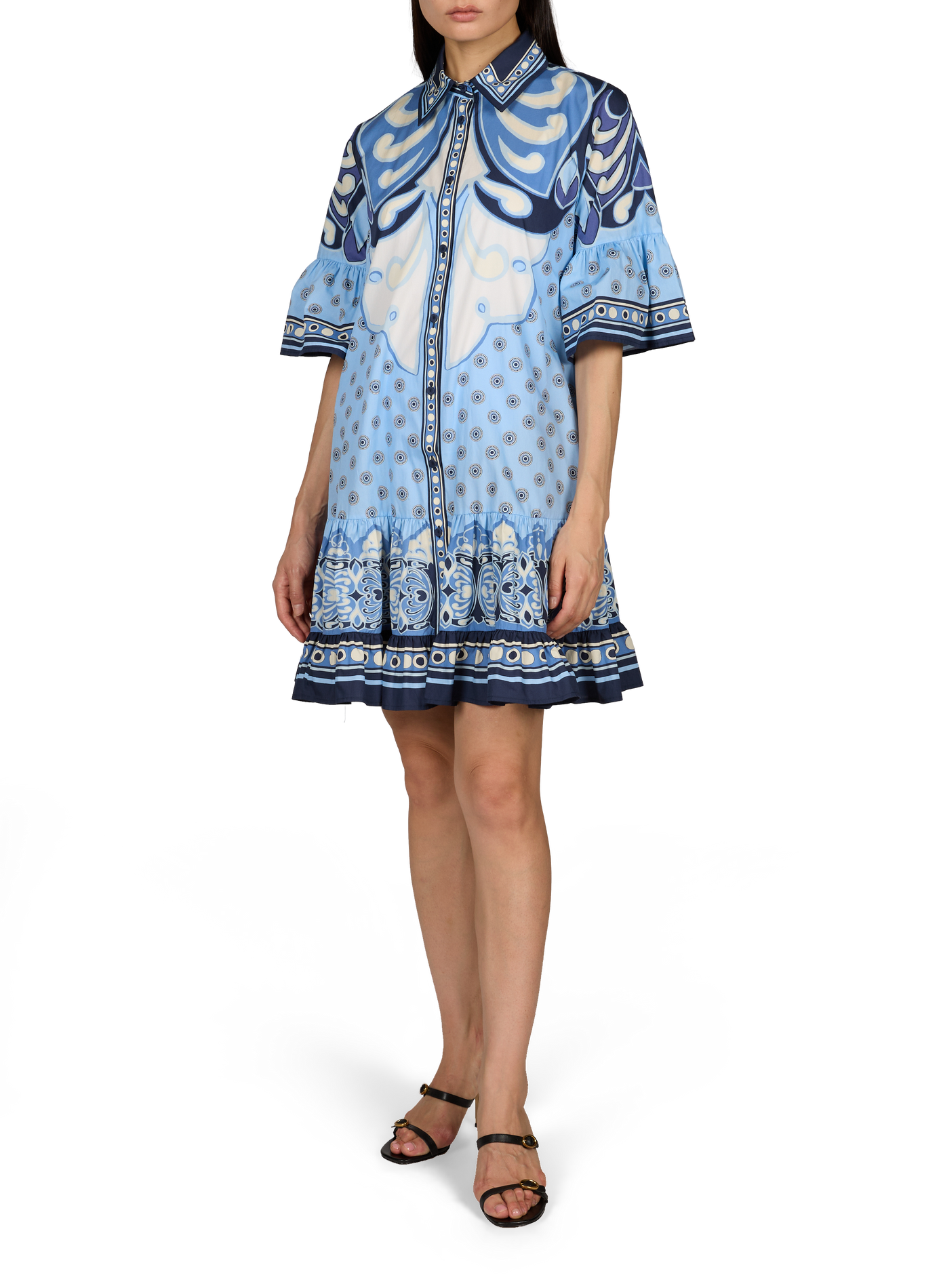 Vestito corto stampato in cotone CHOUX LA DOUBLEJ Blu