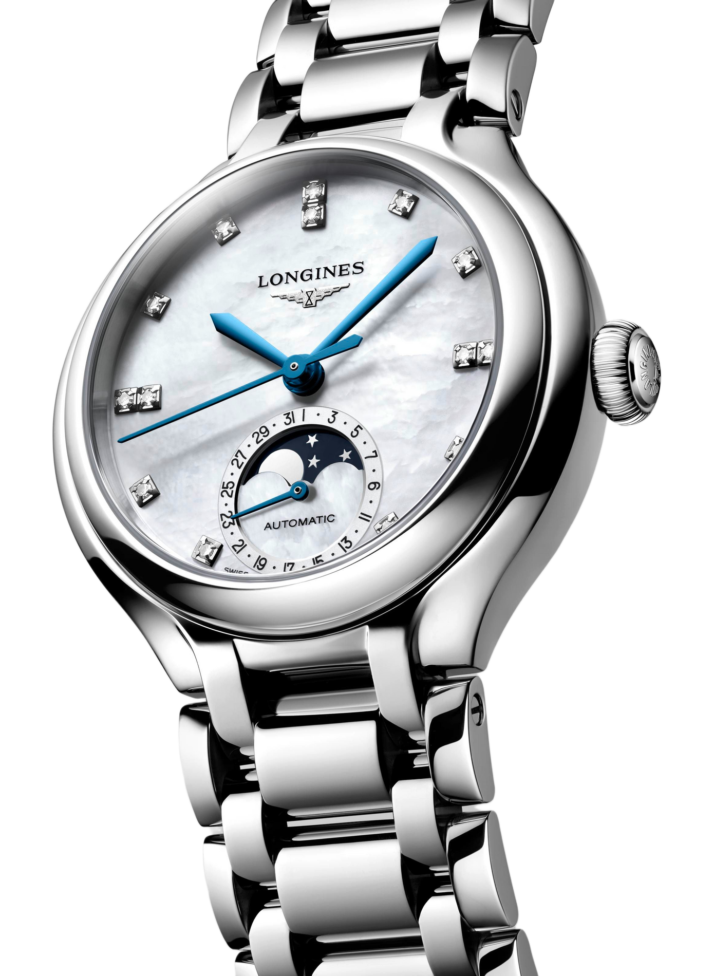 Montre automatique Longines PrimaLuna en acier inoxydable LONGINES Blanc