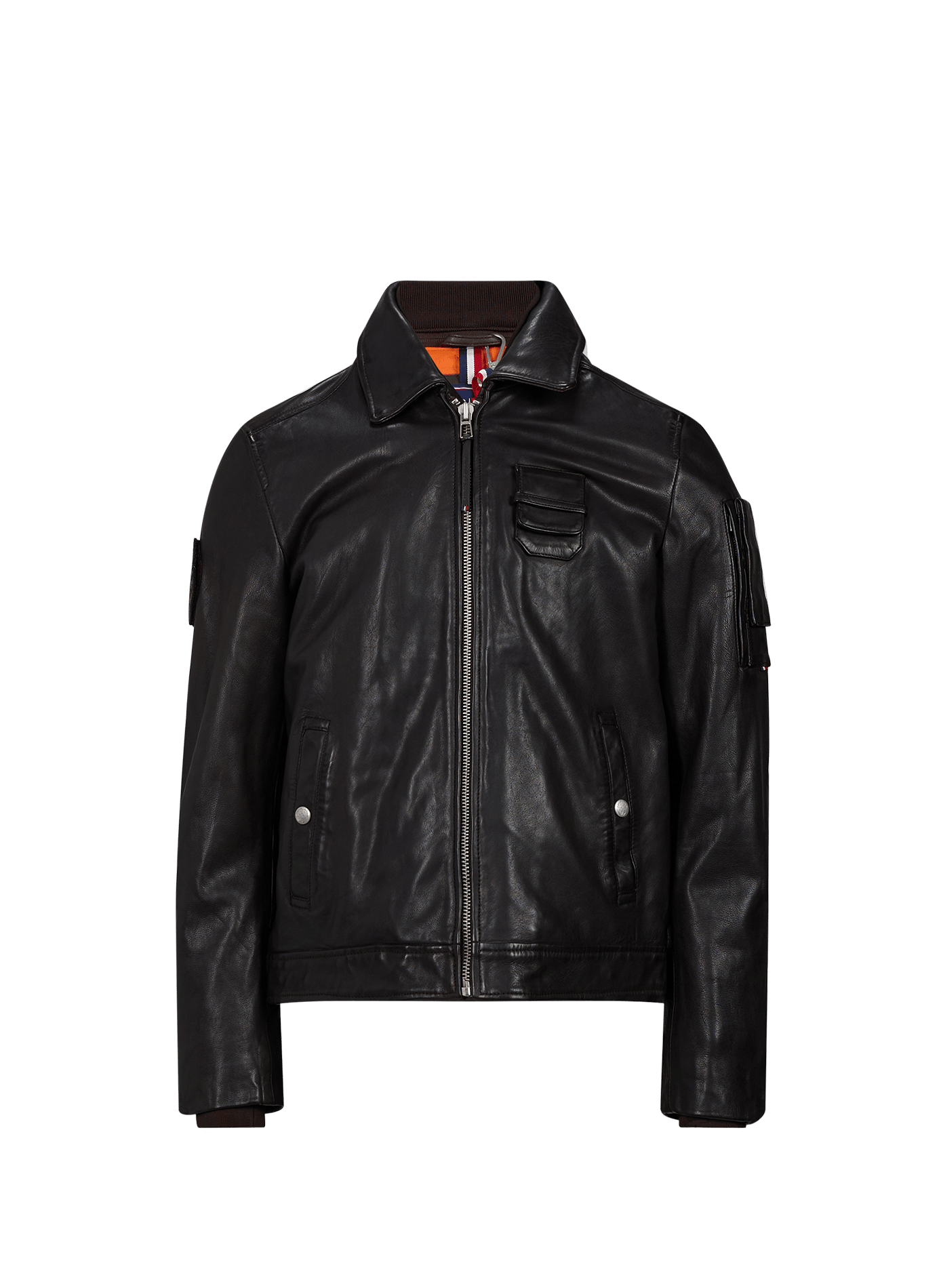Jaegger Alpha straight-cut leather jacket PATROUILLE DE FRANCE X REDSKINS Brown