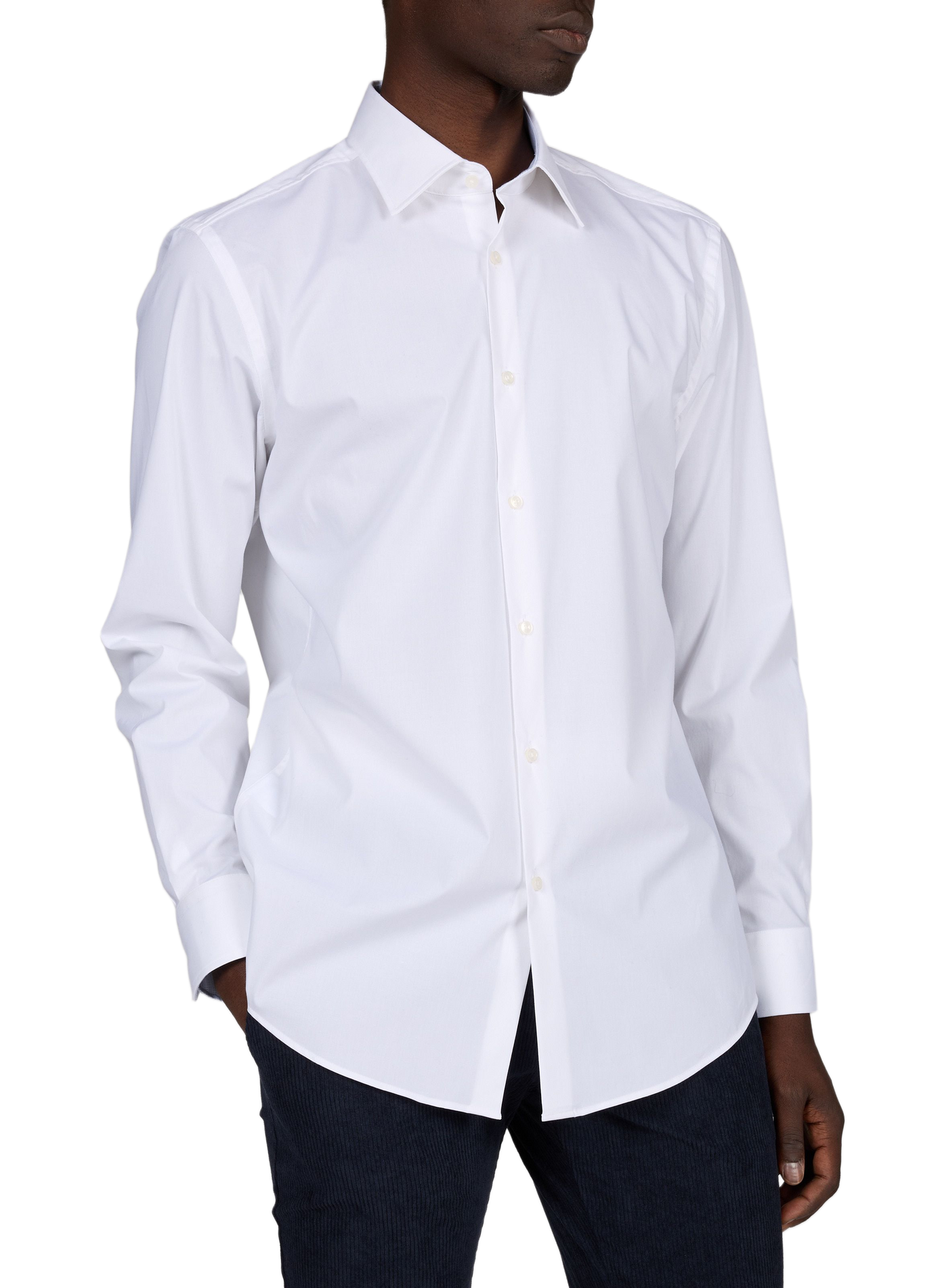 Camisa entallada de algodón mezclado BOSS Blanco
